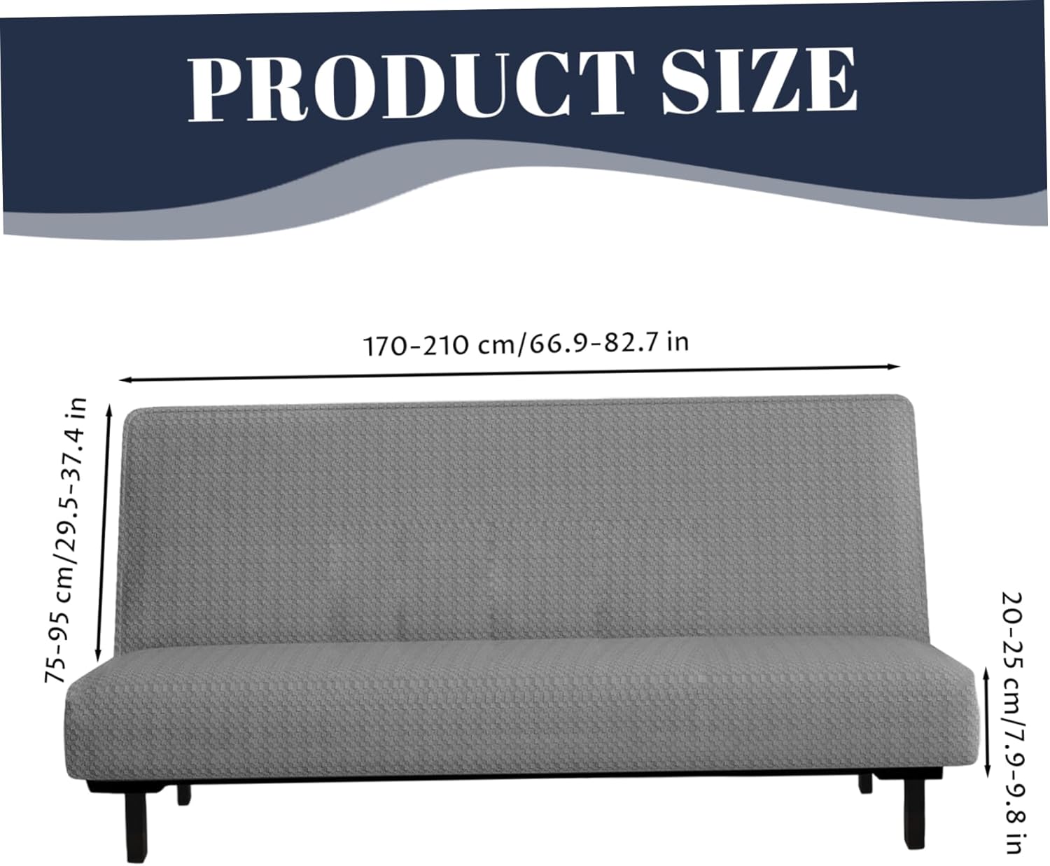 Armless Futon Cover High Stretch Jacquard Armless Couch Cover with Elastic Bottom Dust-Proof Sofa Slipcover for Living Room Kids Pets Light Grey ..