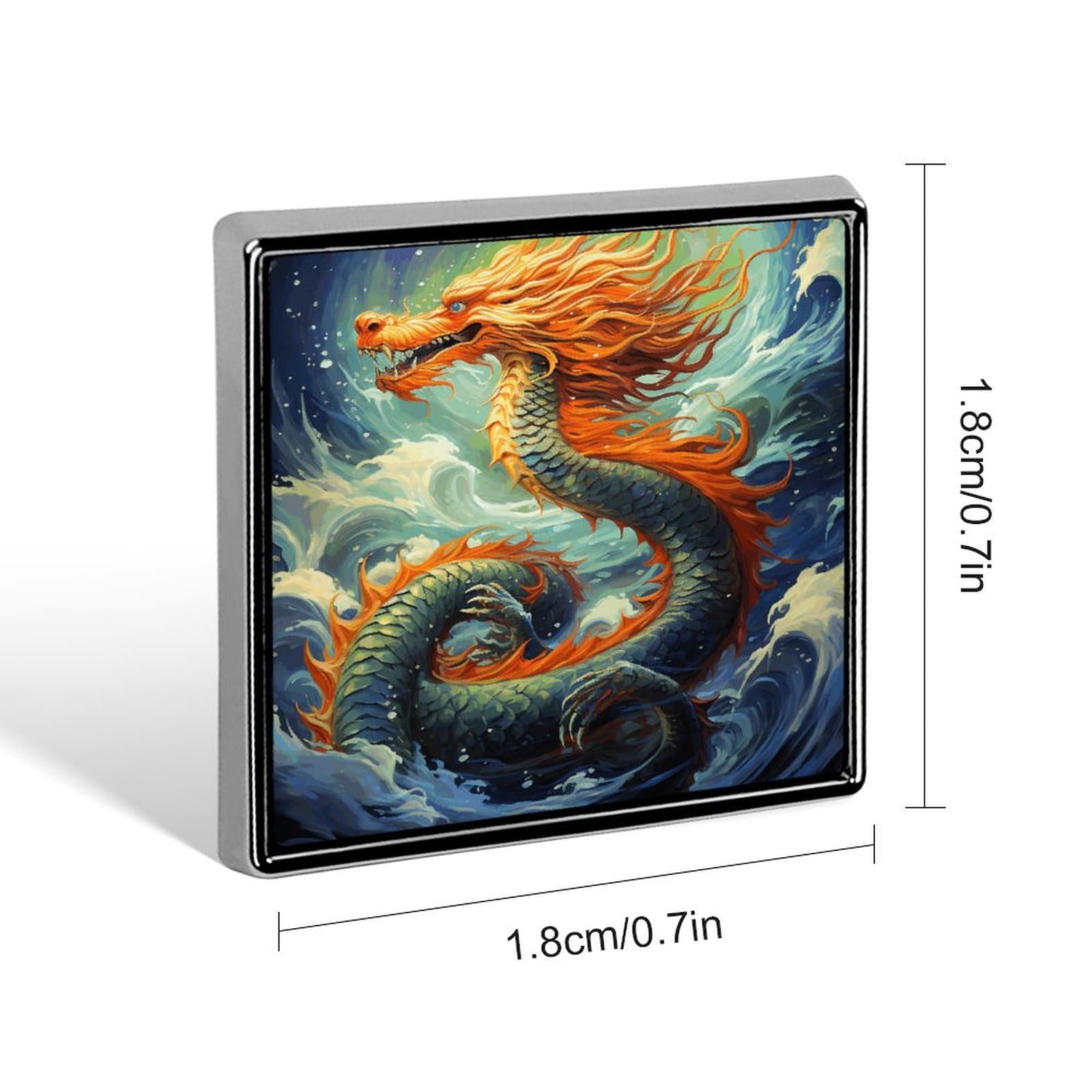 Square Lapel Pins Chinese Dragon Oil Painting Metal Square Brooceh Badge for Suits, Backpacks & Hats, Lapel Accessory