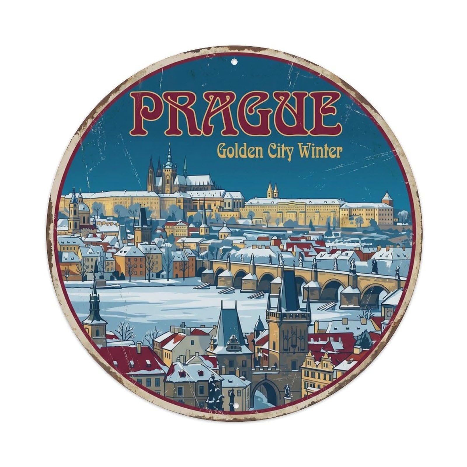 Vintage Travel Prague Czech Castle Metal Tin Sign