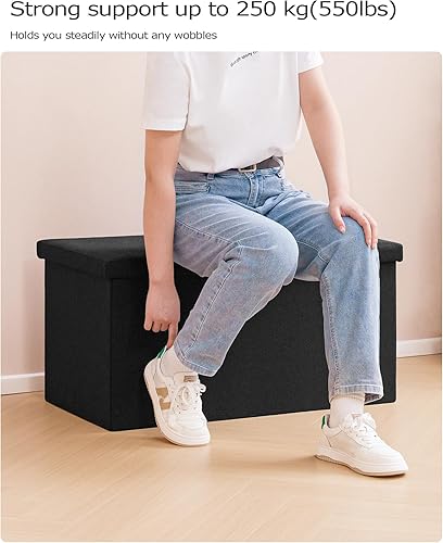 Miniatura 22 de PINPLUS Banco otomano plegable de almacenamiento con bandeja de tapa, mesa de centro otomana de 30 pulgadas, silla de cubo gris, taburete de