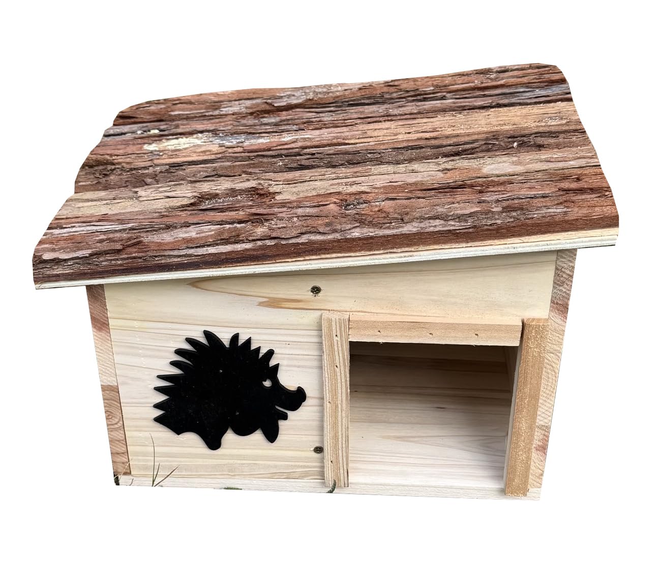 Selections Wooden Hedgehog House Hibernation Shelter with Predator Proof Solid Floor & Pitched Bark Roof