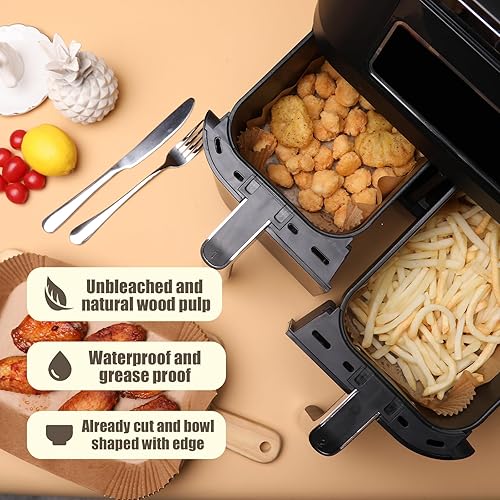 Miniatura 5 de Forro de papel desechable rectangular 250 piezas para freidora de aire doble Ninja y más, forros rectangulares antiadherentes para cestas de papel