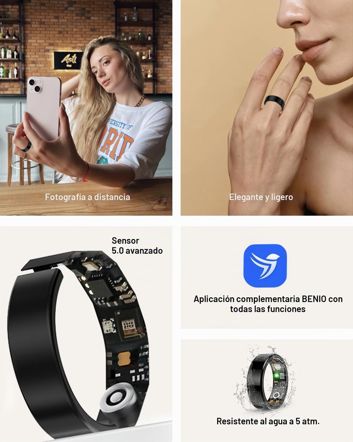 Benio Anillo inteligente Gen4, actualizado en 2026, anillo de salud inteligente para mujeres y hombres, rastreador de fitness con frecuencia cardíaca, oxígeno en sangre, monitoreo del sueño, conteo de