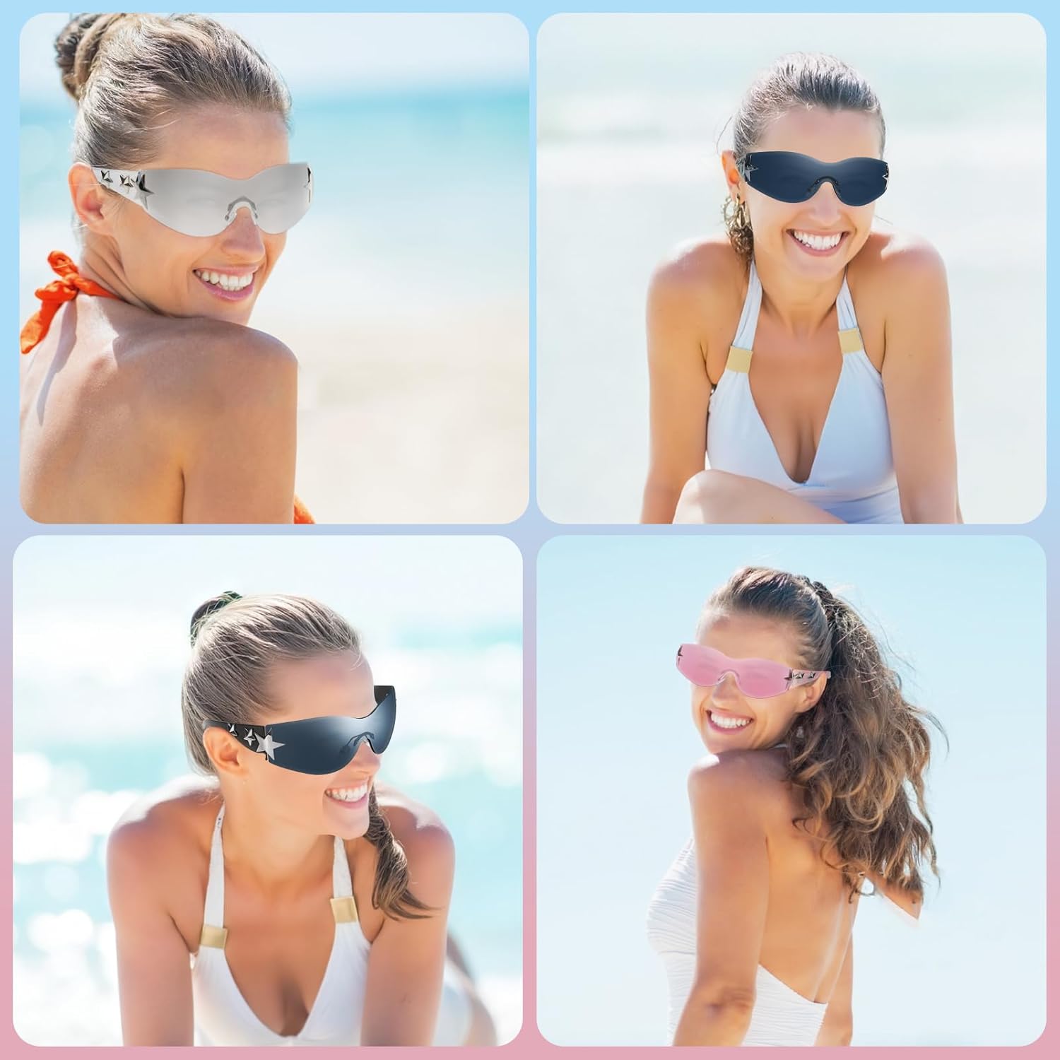 Wrap Shield Oversized Sunglasses for Cycling & Driving | Y2K Star Design Ultra Lightweight | Unisex 3-Pack Fashion Sun Glasses - Image 7