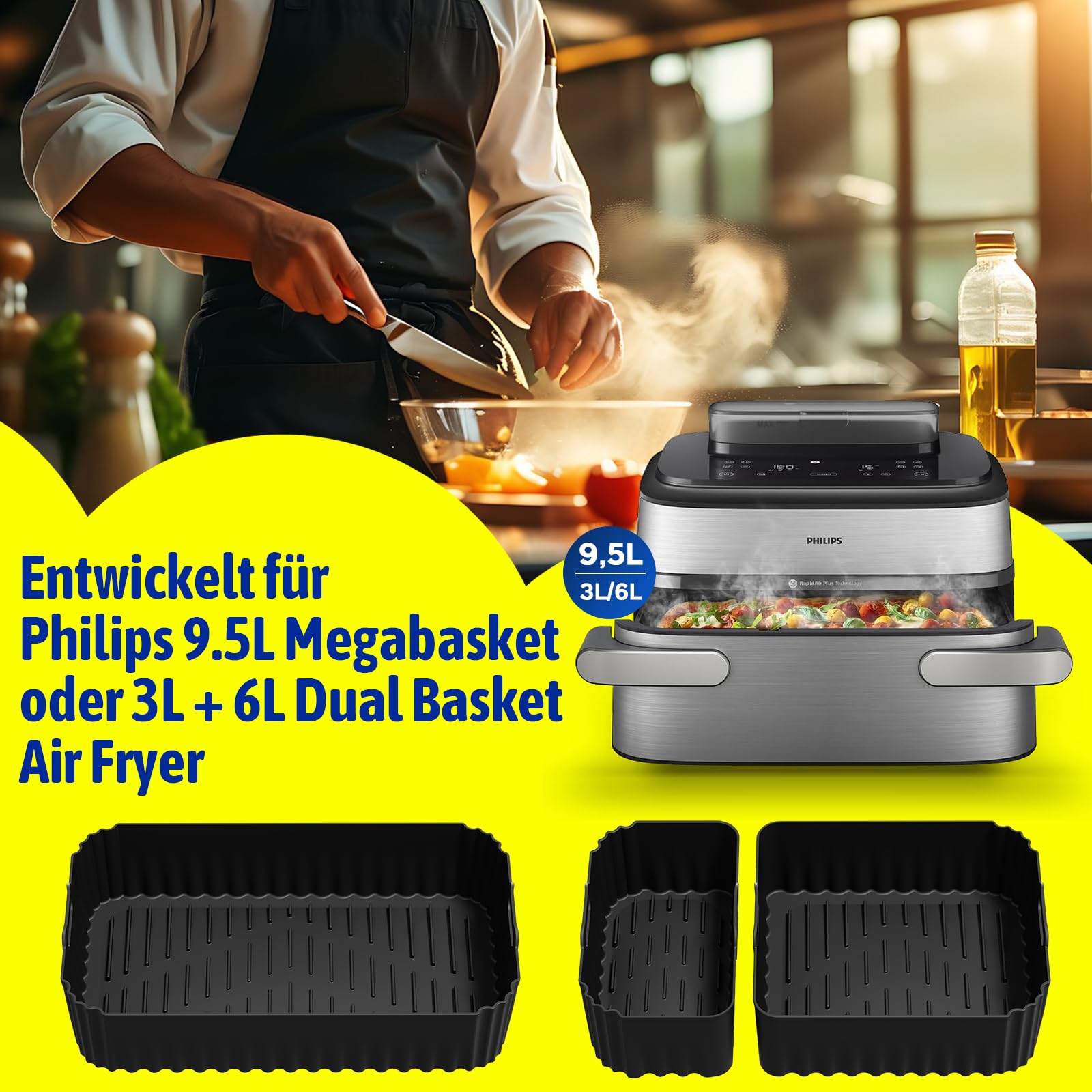 Airfryer Zubehör für Philips Airfryer 5000 Series Megabasket, Silikonform Heißluftfritteuse für Philips Airfryer 9.5L Megabasket oder 3L + 6L Dual Basket, Heißluftfritteuse Zubehör für Philips