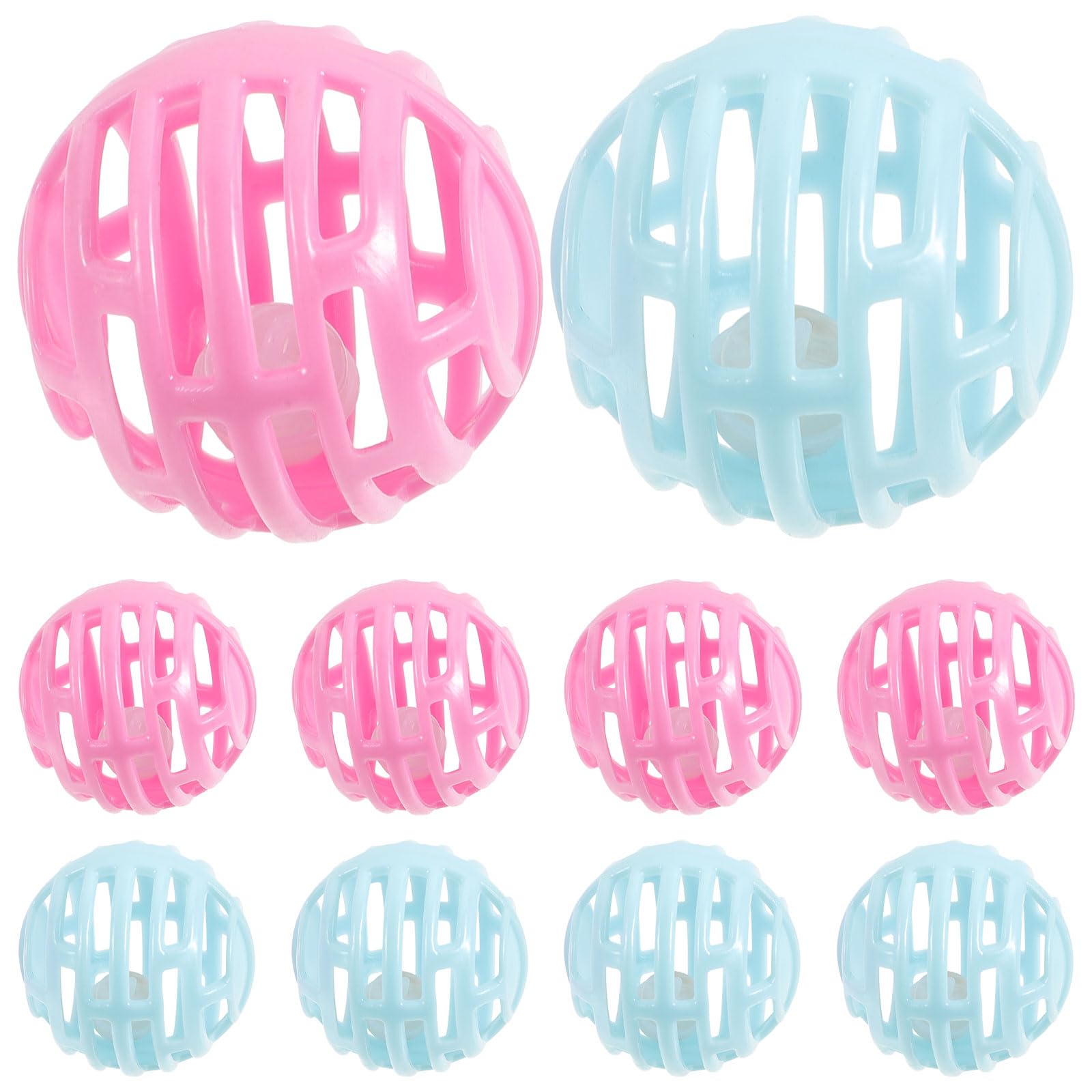 LOGOFUN 10pcs Cat Ball Toy with Bell Plastic Cat Toy with Bell Kitten Interactive Toy Kitten Teething Toy for Pet Supplies - Pink+Blue