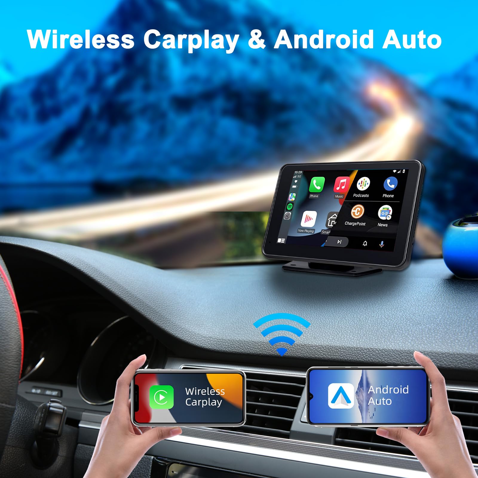 plimpton Autoradio Carplay Wireless Andriod Auto, Schermo per Auto con 7 Pollici Touchscreen Monitor, Schermo Macchina con BT/AUX, Mirror Link, Navigatore GPS, Assistente Vocale, L1