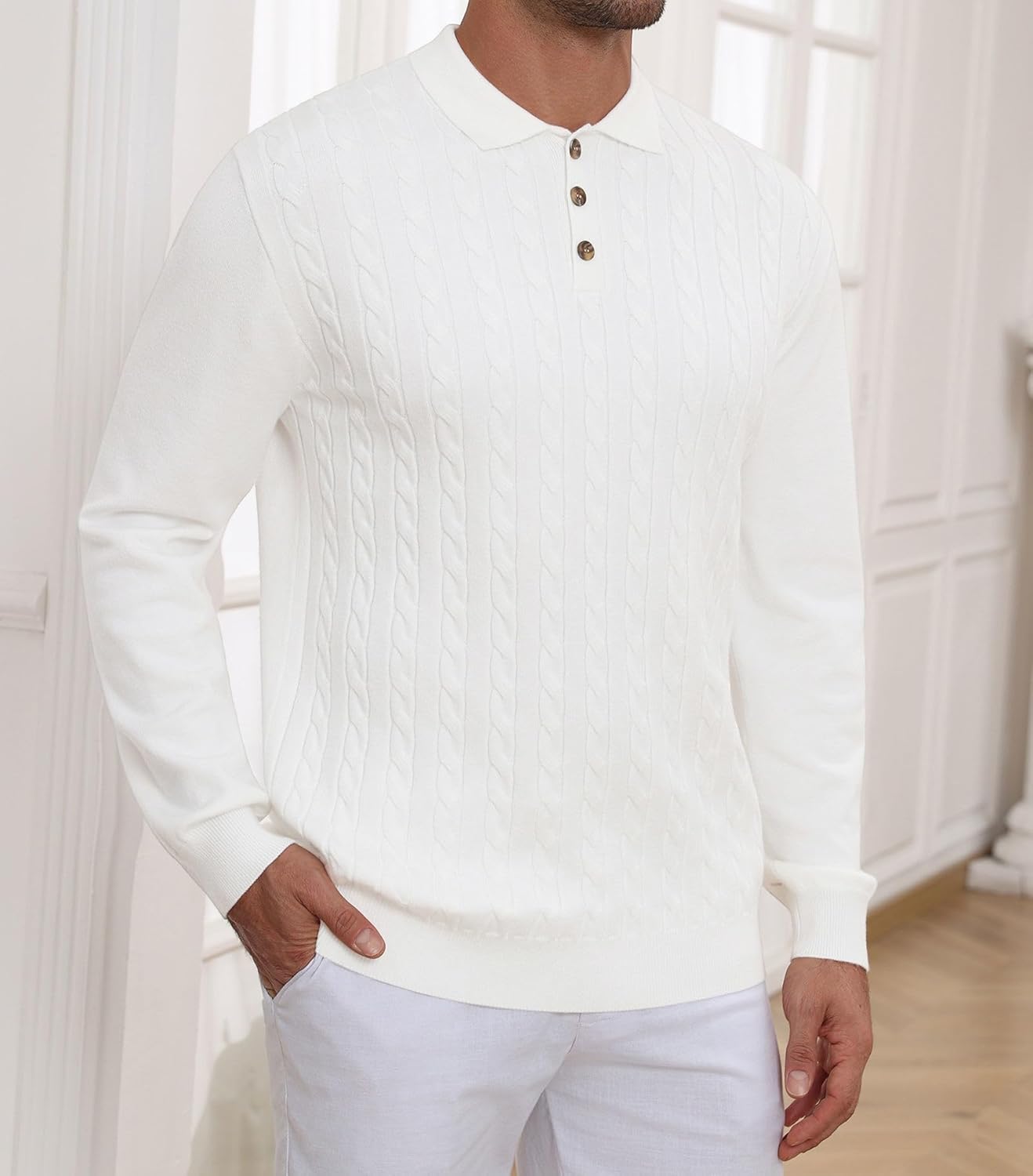 Lexiart Men's Cable Knit Sweater Long Sleeve Twist Patterned Warm Casual - Image 5