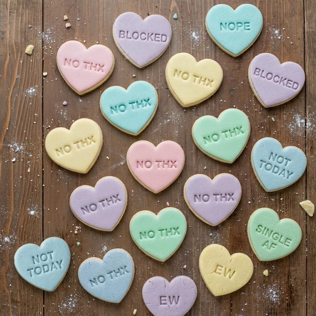 BAKERLOGY Emporte-pièces cœurs message anti-Saint-Valentin – Lot de 10 designs humoristiques pour célibataires