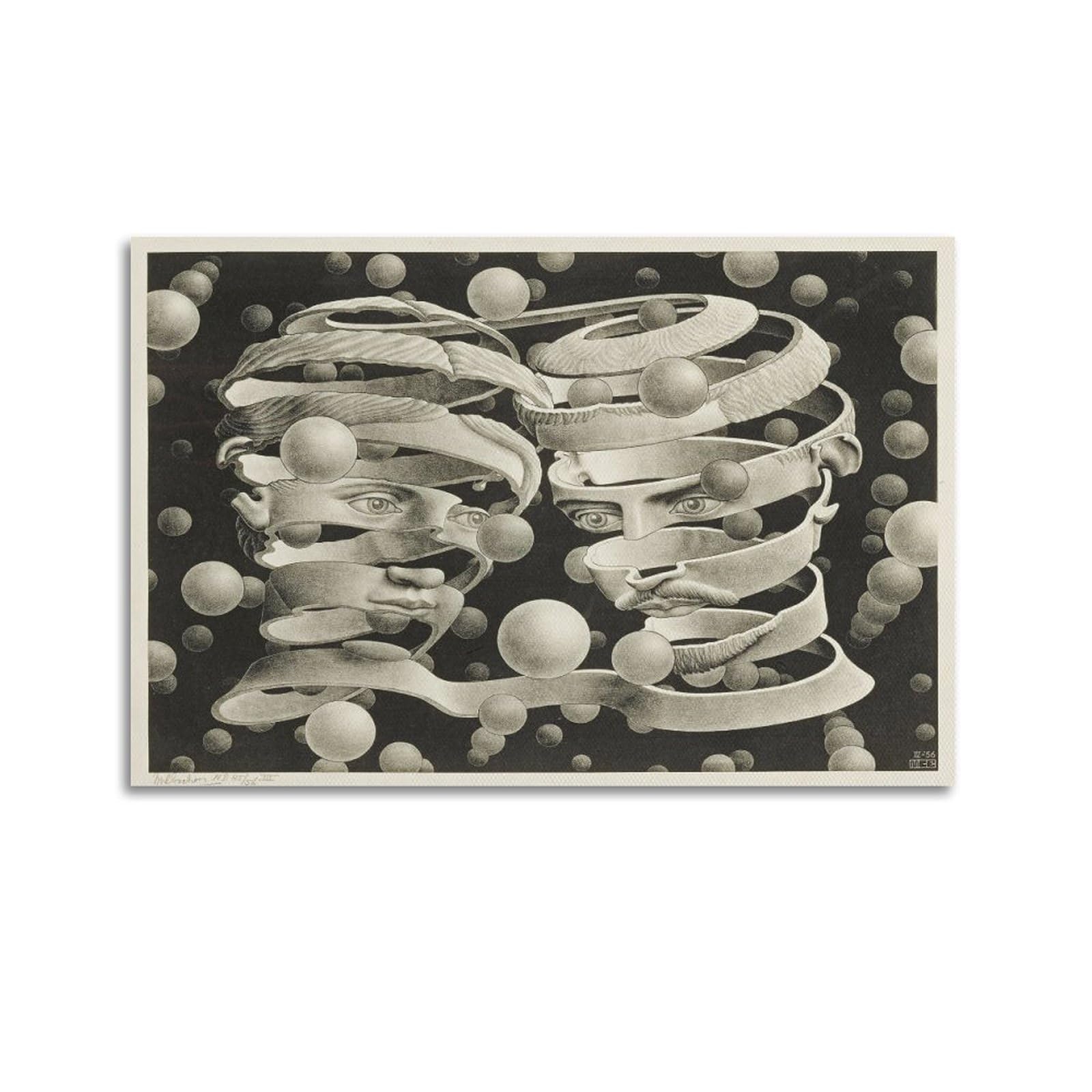 Drynda Unframe-Style M. C. Escher Poster Bond Of Union Painting On Canvas Wall Art Scroll Picture Print Living Room Walls Decor Homes 12X18inch(30X45cm)