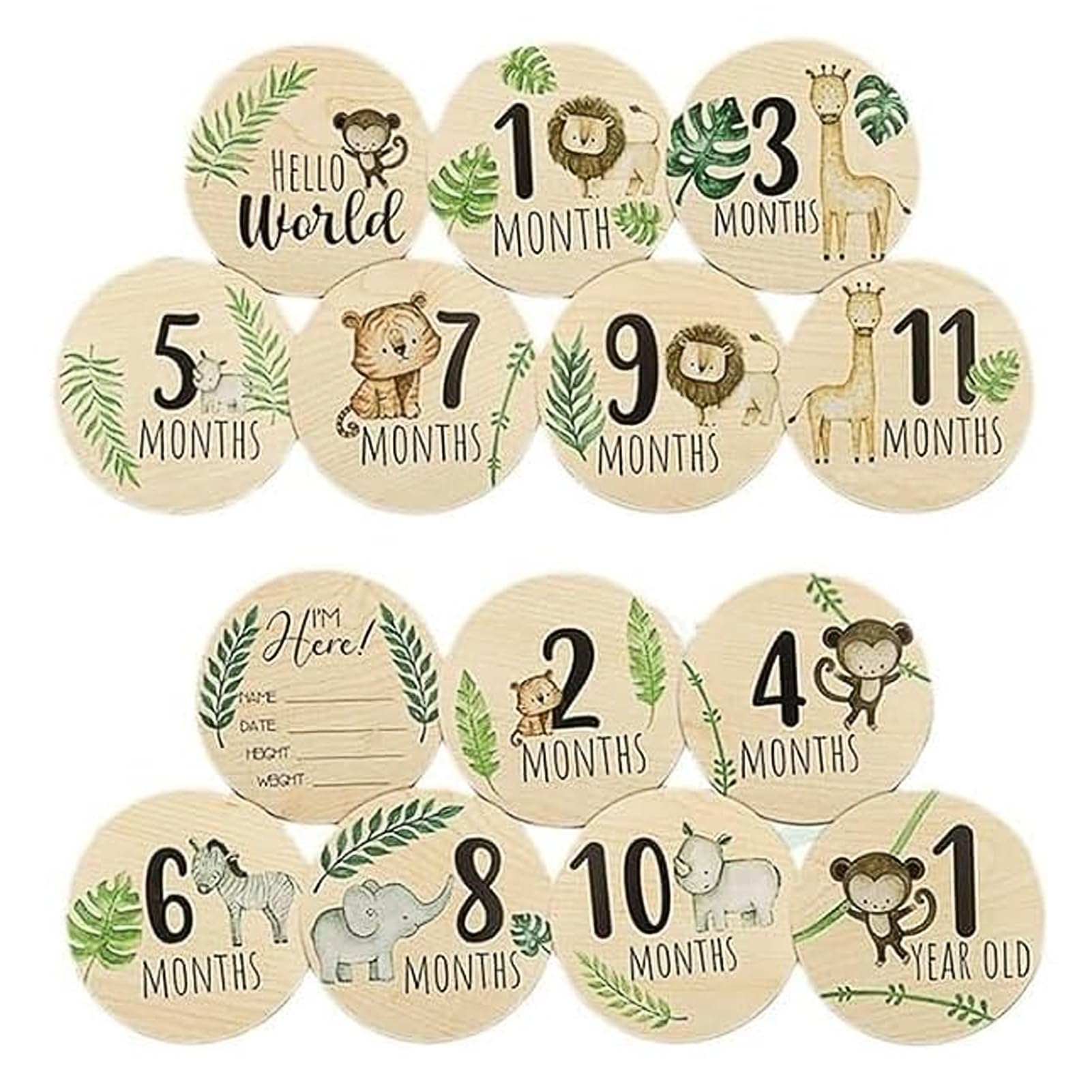7Pcs Baby Milestone Cards, 10cm Wooden Milestone Baby Cards