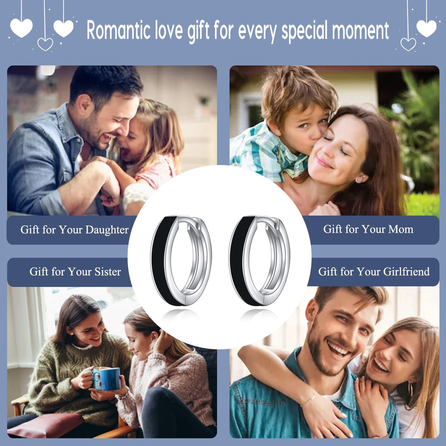 AOBOCO Black Hoops Earrings for Men Sterling Silver Viking Celtic Cross Heart Skull Round Triangle Hoop Earrings Birthday Father Day Christmas Jewelry Gifts for Men Women Friends