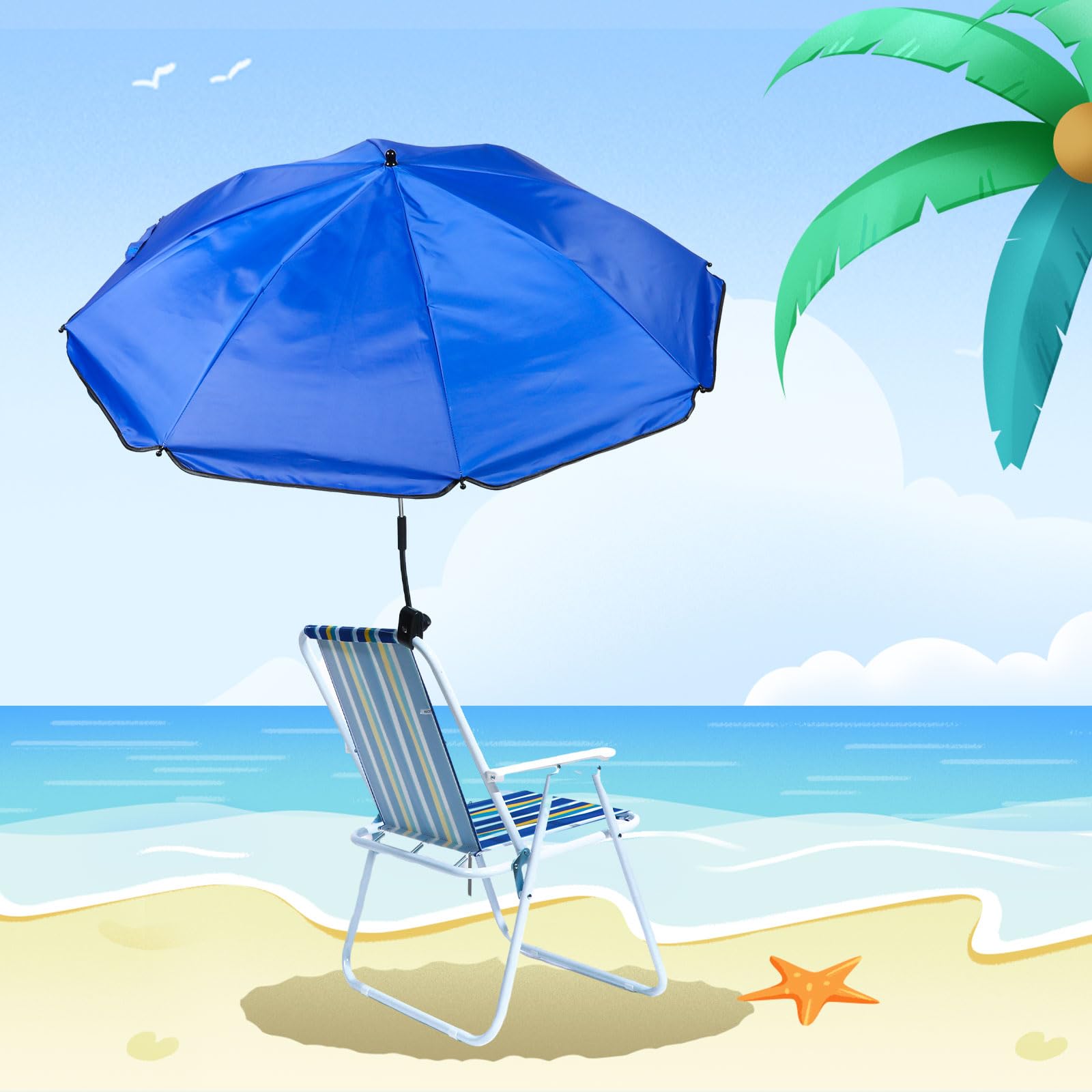 Silkfly Strandkorbschirm mit Universalklemme, verstellbar, UPF 50+, 360° Strandschirm, 96,5 cm, tragbarer Golfschirm für Stuhl, verstellbarer Schirm, für Strand, Camping, Terrasse, 6 Stück