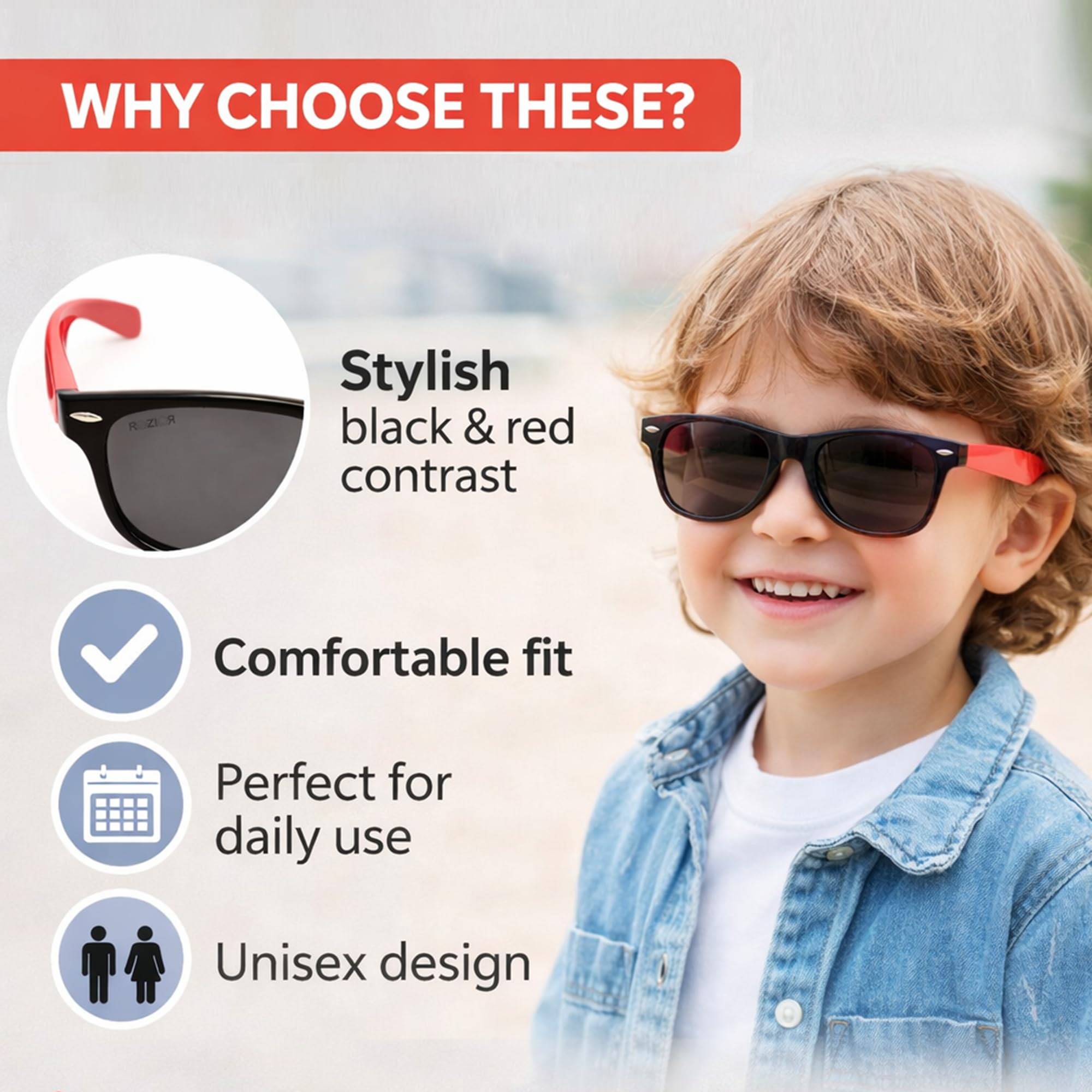 ROZIOR® Gafas de sol para niños y niñas con protección UV para niños de 4 a 12 años