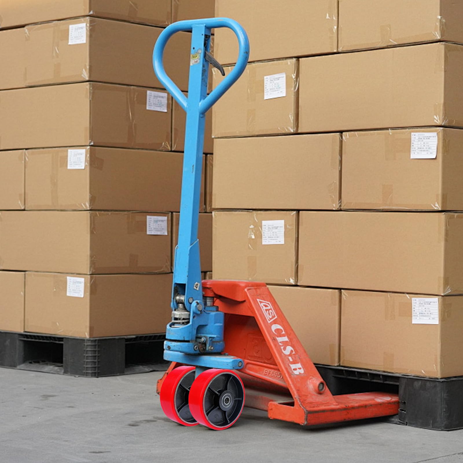 2 ruote per carrello sollevatore in poliuretano, 180 x 50 mm, asse 20 mm, ruote per carrello sollevatore con cuscinetto a sfera, ruote di ricambio per carico massimo 500 kg
