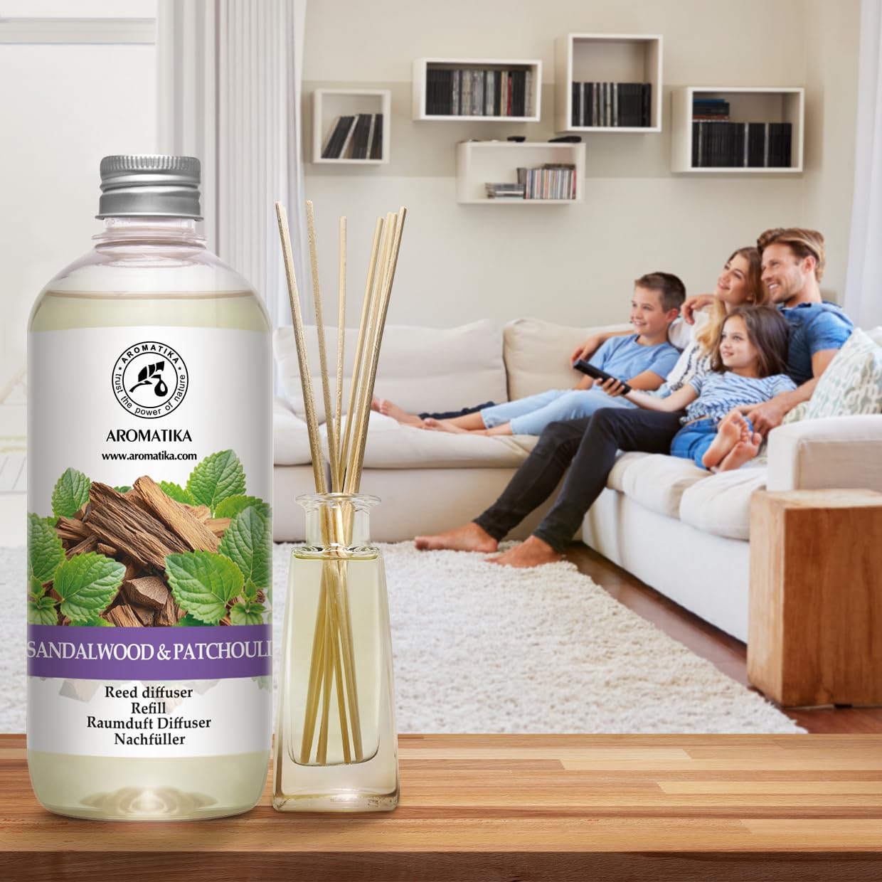Recharge Diffuseur de Santal Patchouli 500 ml - Diffuseur à l'Huile Essentielle de Patchouli - Desodorisant Maison - Fragrance Durable - Aromathérapie - Reed Diffuseur Refill Sandalwood & Patchouli