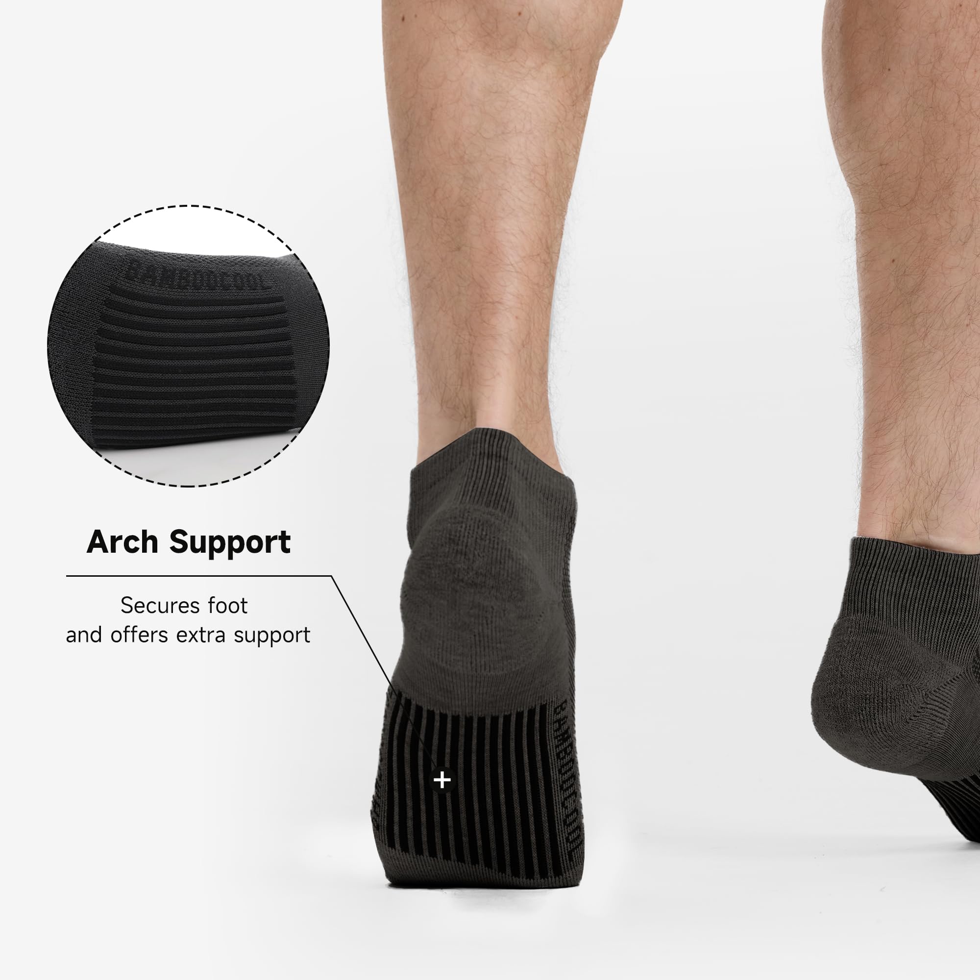 BAMBOO COOL Sportliche Herren-Knöchelsocken, gepolstert, feuchtigkeitsableitend, niedrig geschnitten, Netzsocken, Fußgewölbeunterstützung, 8 Stück