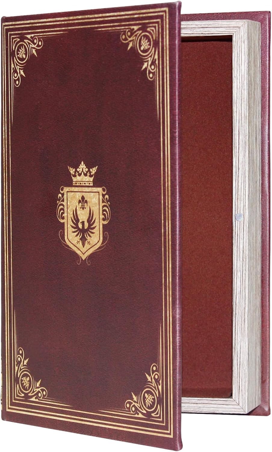 Vintage Eagle Crown Crest Faux Book Box, Magnetic Secret Compartment