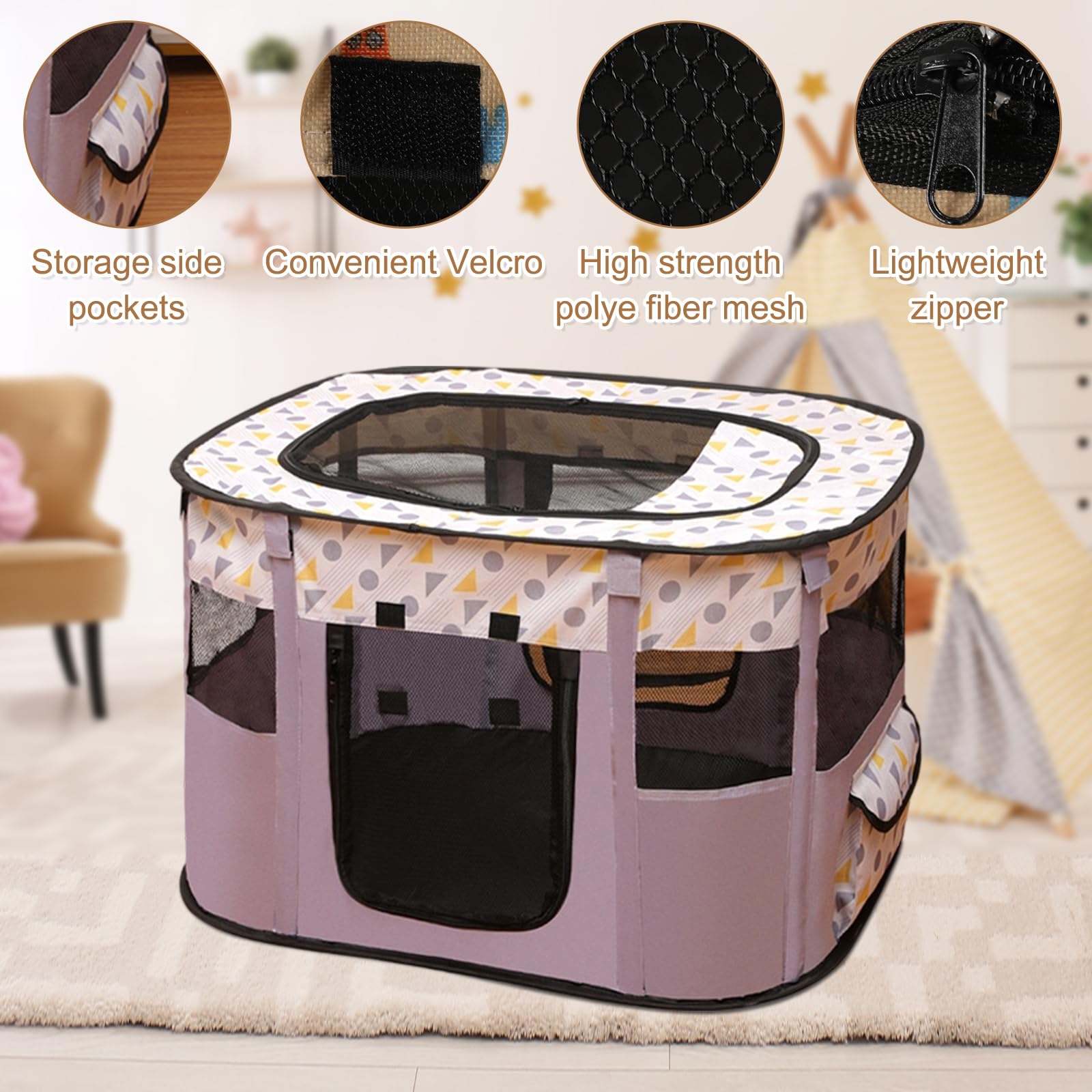 Recinto per Cani Pieghevole 70 x 55 x 40 cm, Recinto per Gatti da Interno Anche per Esterno, Box Traspirante Portatile per Gatti Conigli Cuccioli