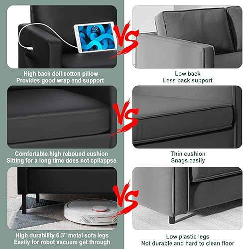 Miniatura 5 de STHOUYN Juego de muebles de sala de estar de 3 piezas, sofá de 3 plazas y sofá biplaza con 2 USB, sofá individual, sofás pequeños modernos para