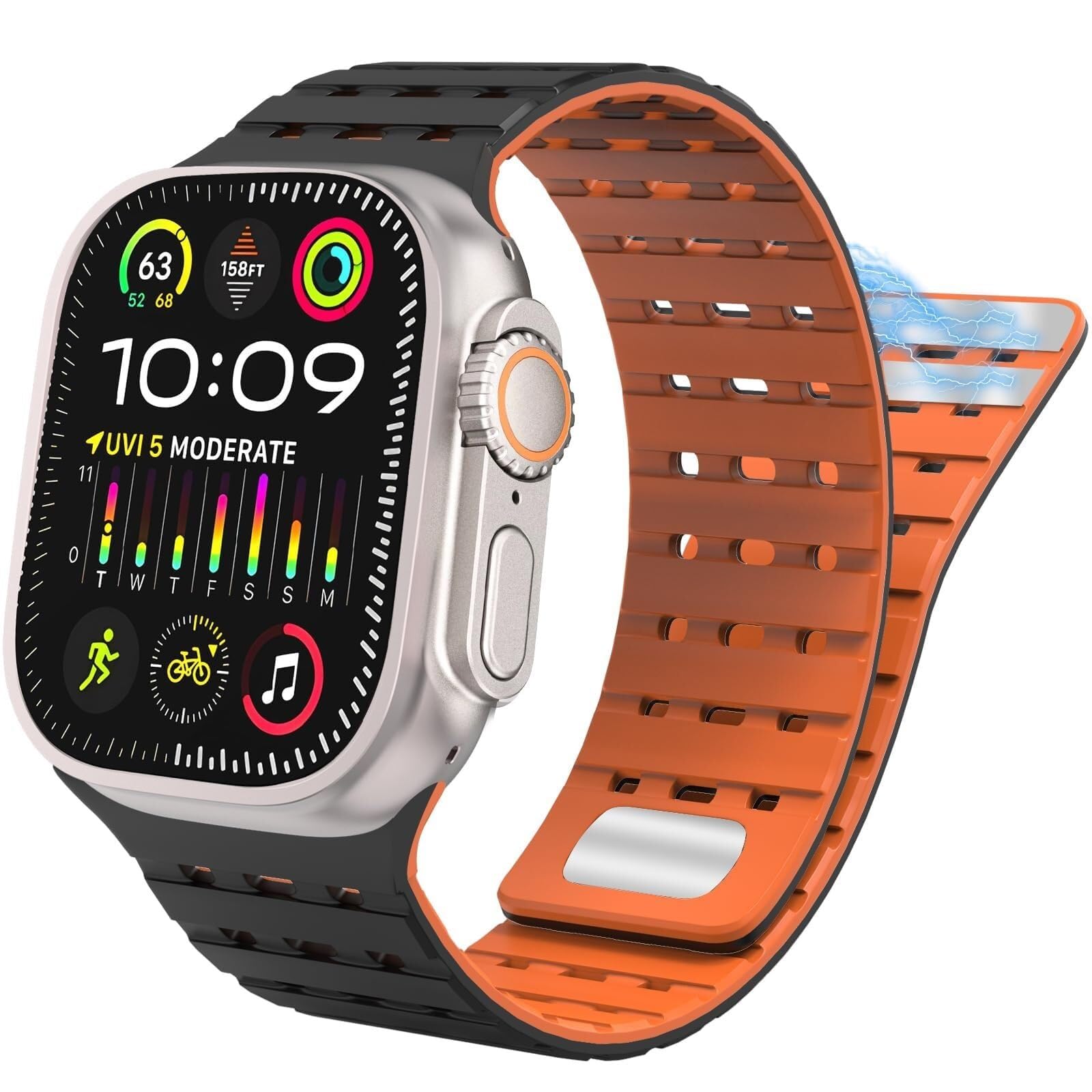 Pasek do zegarka Apple Watch 49 mm, 45 mm, 44 mm, 42 mm, dla kobiet, mężczyzn, sportowy magnetyczny pasek silikonowy do iWatch SE SE2 i serii 9/8/7/6/5/4 Ultra 2/Ultra, 49/45/44/42mm, Agat
