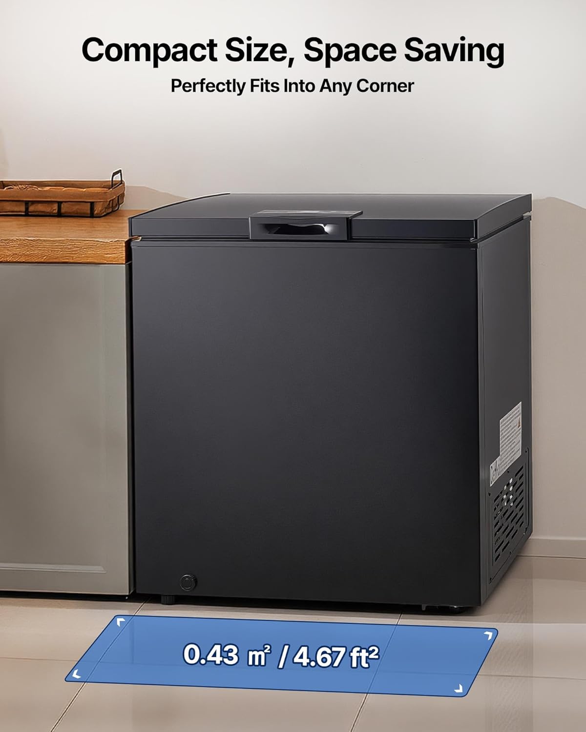 VEVOR Chest Freezer, 5 Cu.ft Compact Deep Freezer, Free Standing Top Open Door Chest Freezers with 2 Removable Baskets & Adjustable Thermostat - Energy Saving, Low Noise & Garage Ready, Black