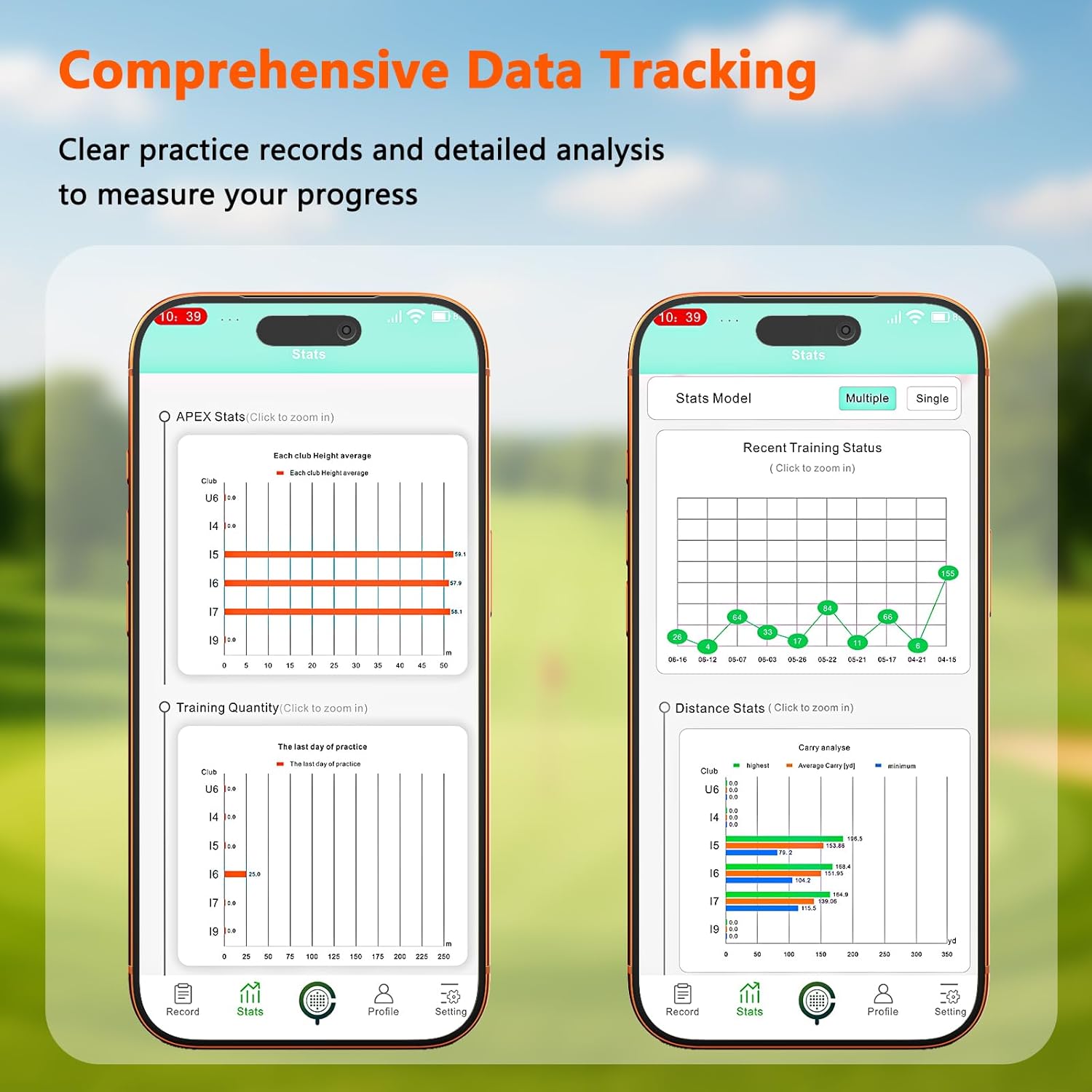 Golf Launch Monitor & Simulator: Portable Swing Analyzer with 13 Metrics, 3D Driving Range, 3D Trajectory & Video Record for iOS/Android