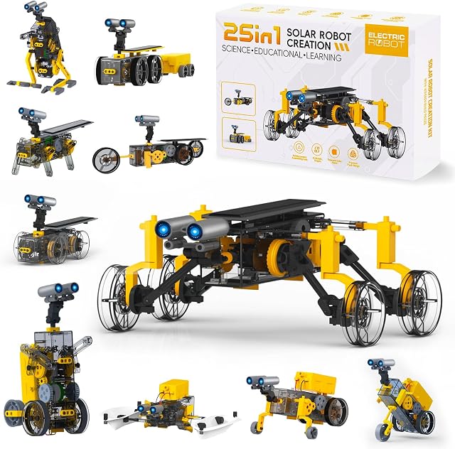 STEM 25-in-1 Éducation Jouets solaires pour les garçons 8-12 ans, DIY Science Kits Robots Jouets pour les âges 8-13, Bâtir des jouets Robotics Experiment Set Cadeaux d'anniversaire pour les enfants 8 9 10 11 12 13 14 ans et plus