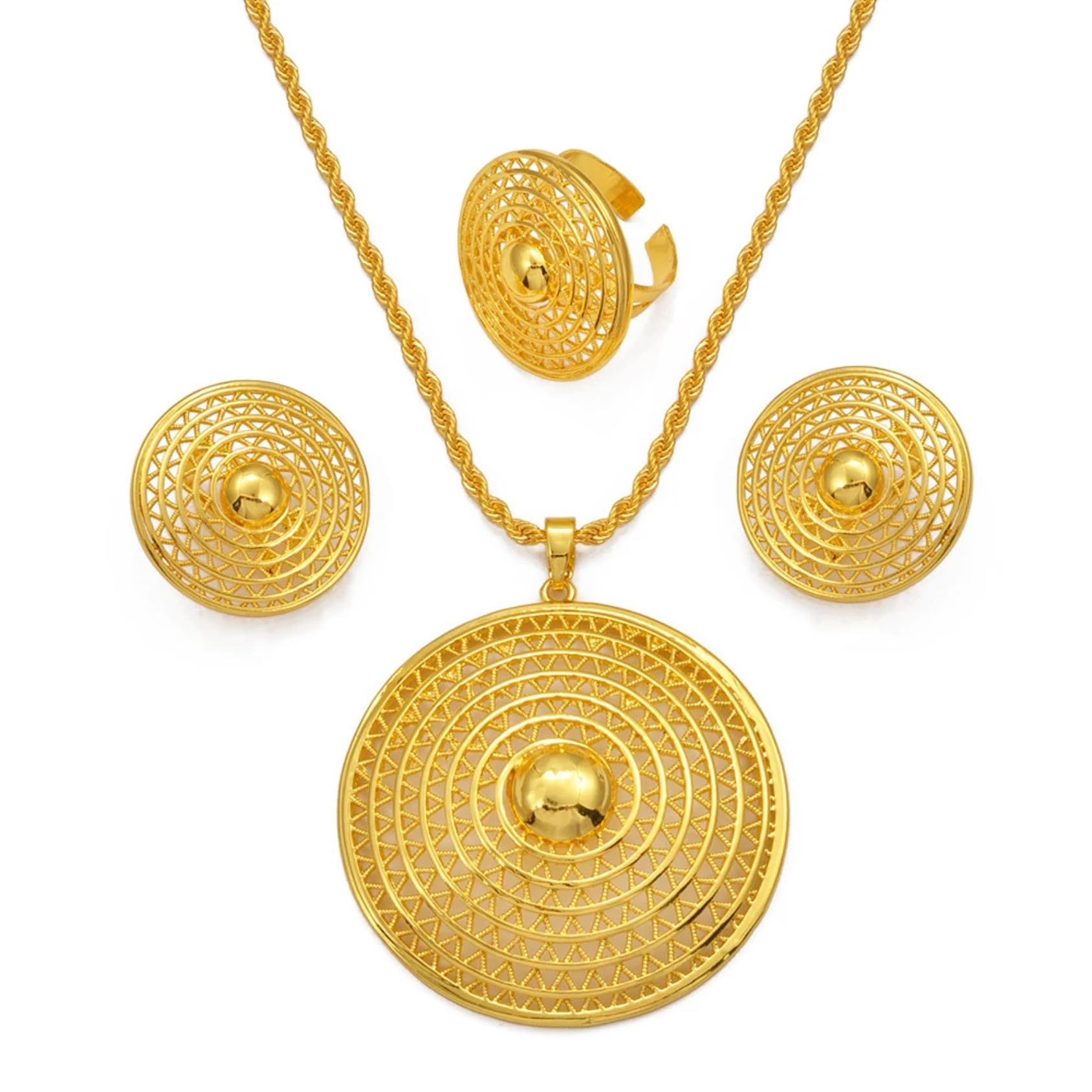 N-Made BeautifullN-Made Beautiful Ethiopian Jewelry Set - Chokers, Pendants, Earrings & Ring for Women - Eritrean Wedding Party