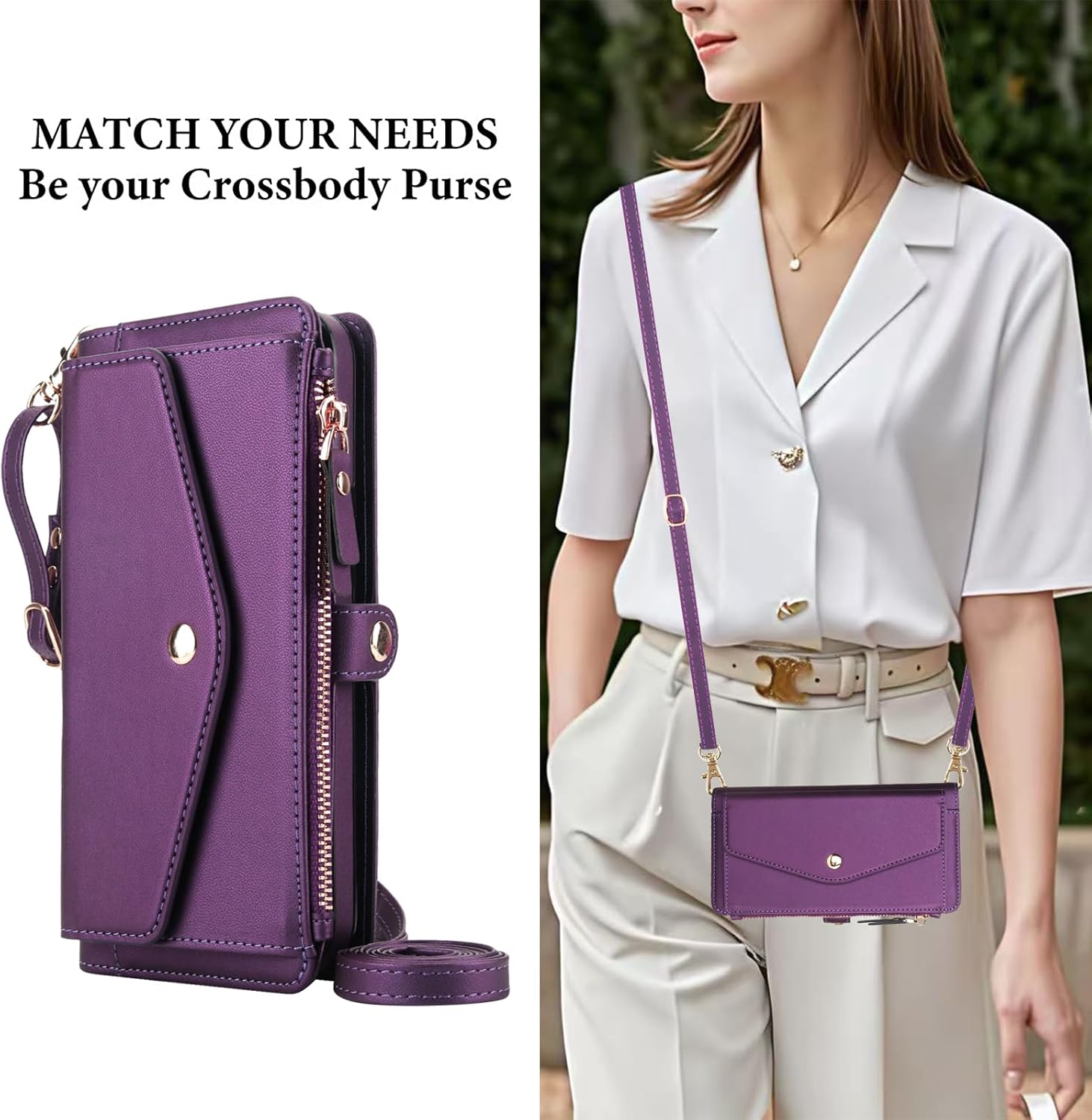 Phone Case for Samsung Galaxy S26 Plus S26+ 5G Wallet Cover Compatible with Magsafe RFID Screen Protector Crossbody Lanyard Strap Flip Card Holder Slot Zipper S 26 + 26+ S26Plus SM-S947U Dark Purple