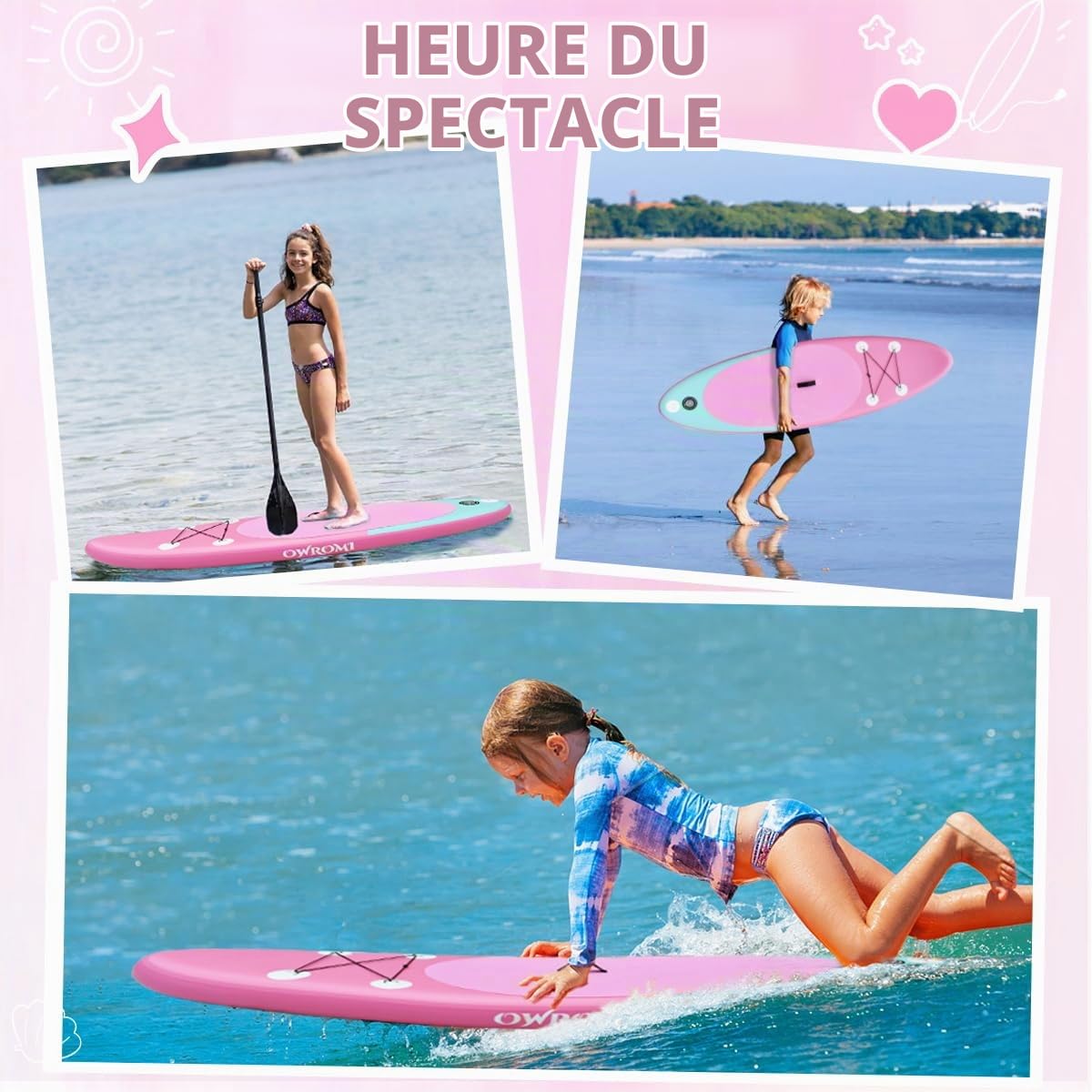 Planche à pagaie gonflable pour enfants avec accessoires de SUP gonflables, planche à pagaie gonflable antidérapante confortable pour enfants, durable et légère, pour jeunes et enfants