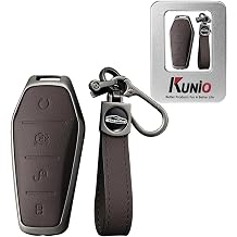 KUNIO Car Key Fob Cover Case Fit for BYD Qin Plusdmi Atto 3 Han EV Dolphin Keychain Leather Metal Key Holder Key Cover