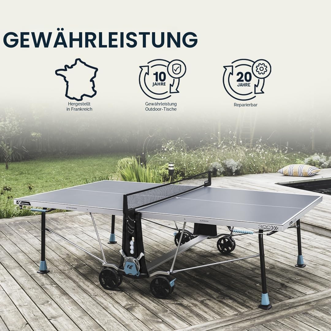 Cornilleau 300x - Outdoor Tischtennisplatte - Klappbar - Einfach zu bedienen - 5 mm Melaminharzplatte - TÜV geprüft-Tischtennistisch für draußen - Turniermaße - Grau oder Blau