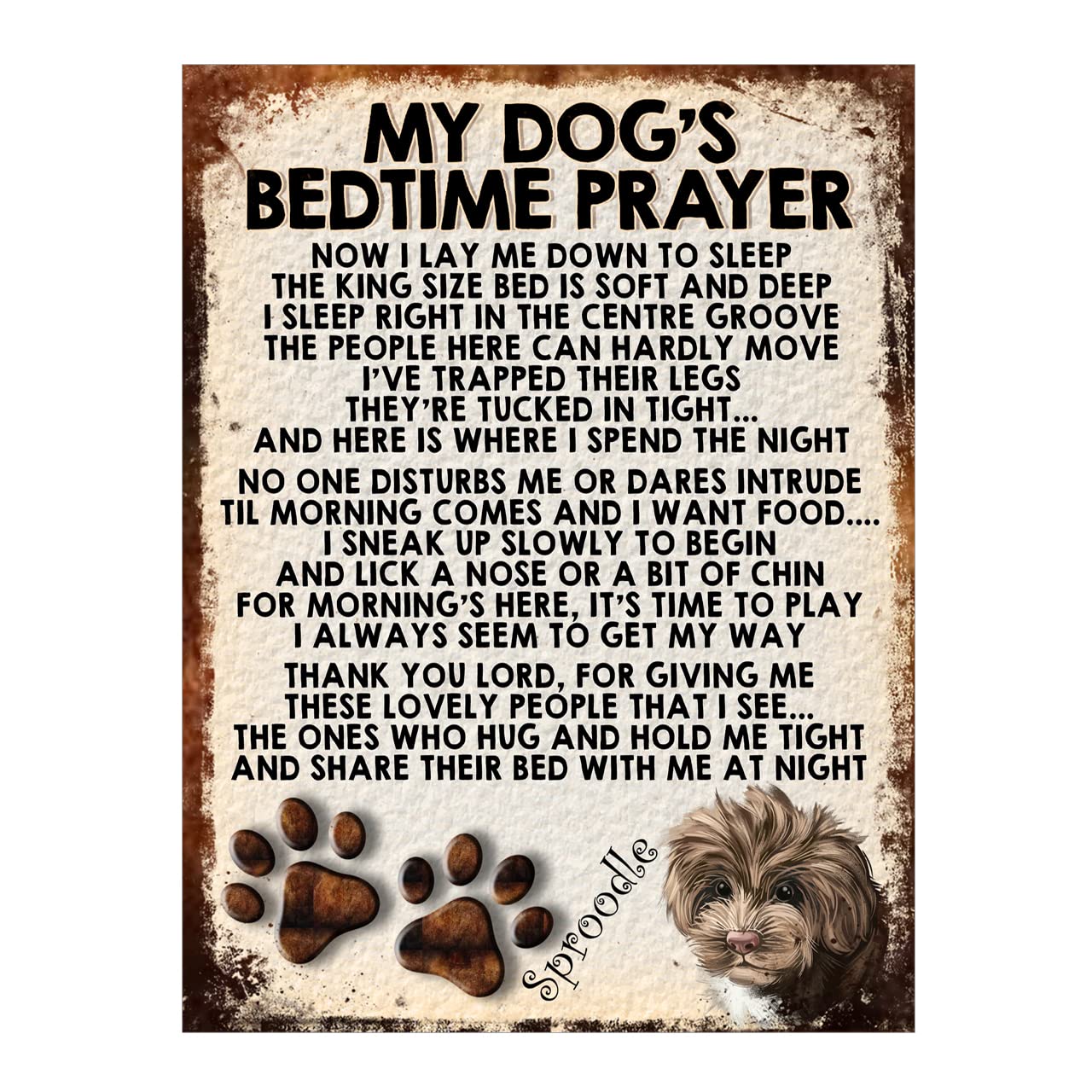 My Dogs Bedtime Prayer Sproodle Dog Metal Sign Plaque Poster Print Gift Dad Mum Man Cave Shed Home Bar Ref402DR (8x6 inches (Approx) 20cmx15cm)