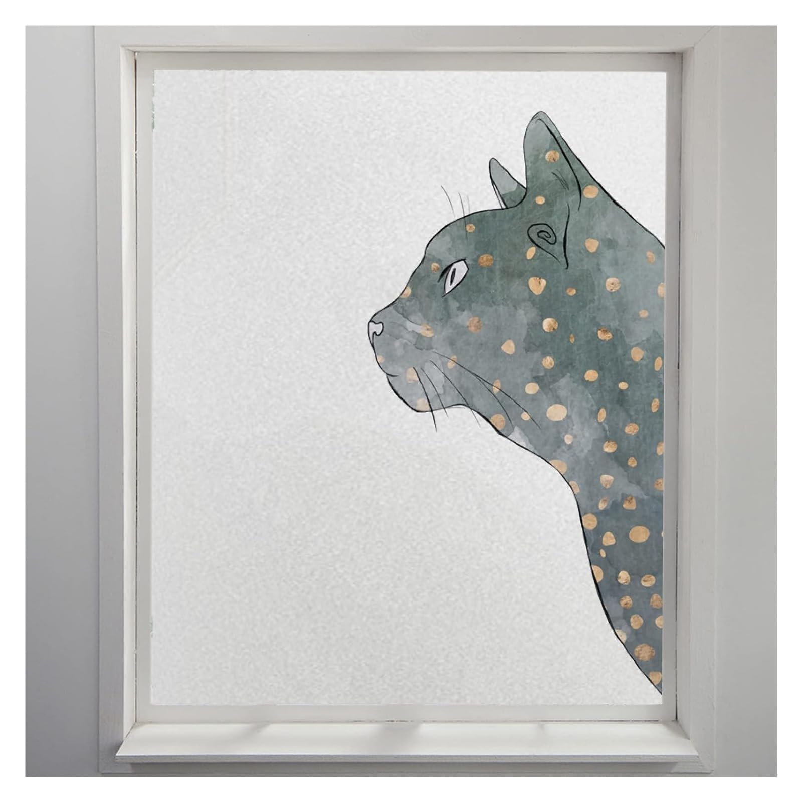 window film， Cute Green Cat Privacy for Glass Windows No Glue Static Frosted Window Opaque for Home Films(40x200cm)