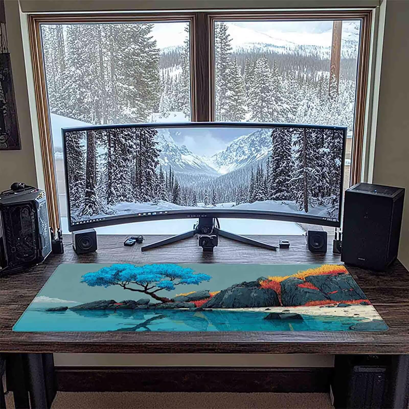 Tappetino Mouse XXL 1000x500mm Blu Mousepad Albero Tappetino Scrivania Grande, con base in Gomma Antiscivolo, Impermeabile Sottomano Scrivania per Computer, Ufficio, Accessori Gaming Mouse Pad 5-1738x