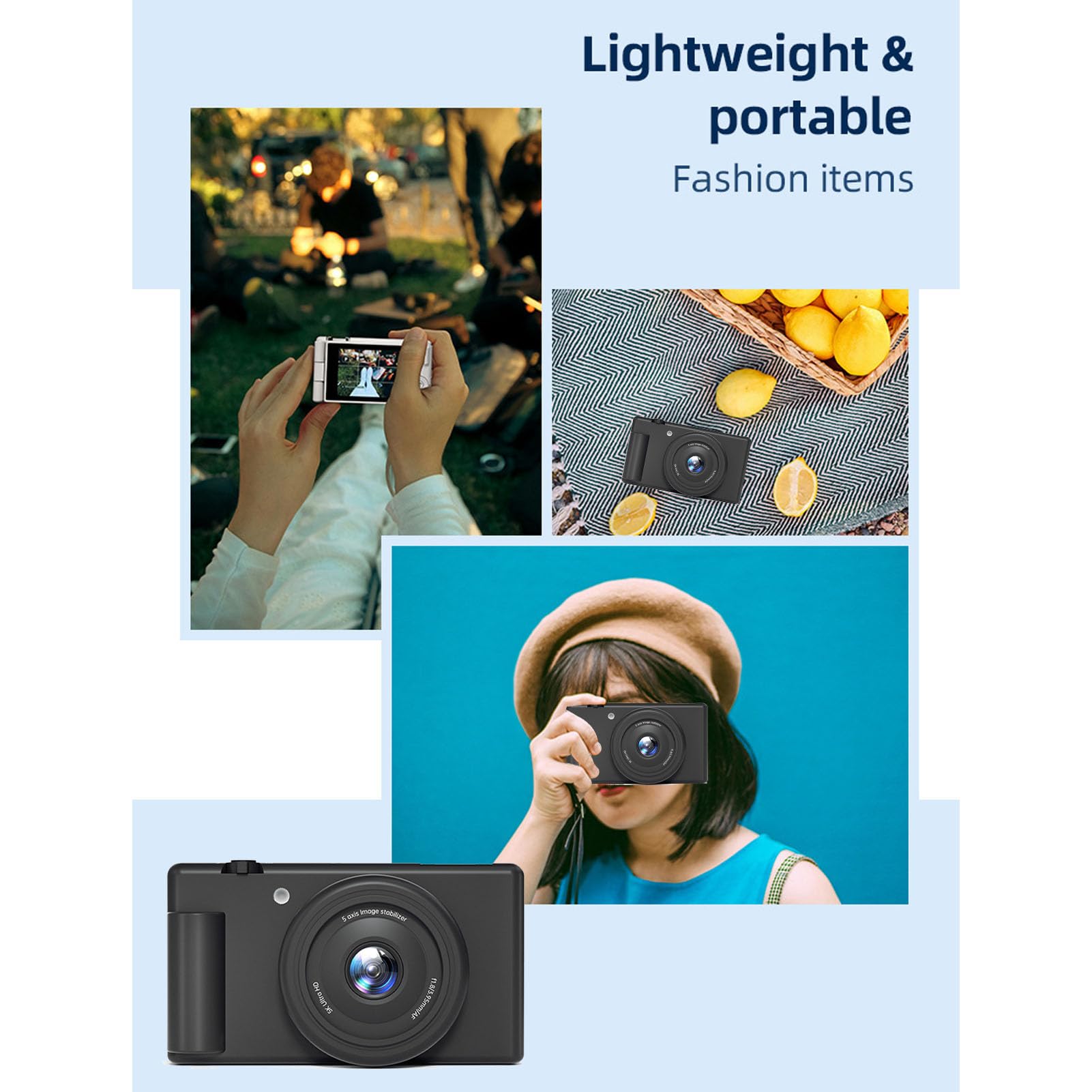 Jiawu Fotocamera Digitale per Fotografia, Videocamere WiFi 5K 80MP, Schermo Orientabile a 180° da 2,8 Pollici, Messa a Fuoco Automatica, Camere per Vlogging con Zoom Digitale 18X (BLACK)