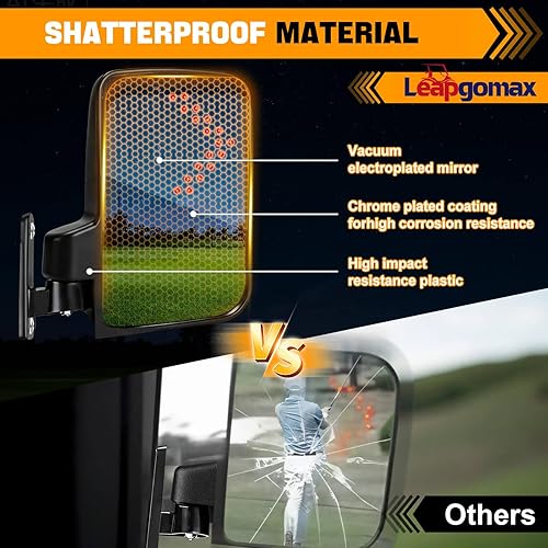 Miniatura 7 de Espejos laterales para carrito de golf con luz de señal de giro, espejos retrovisores para Club Car EZGO Yamaha Espejos laterales Carrito de golf