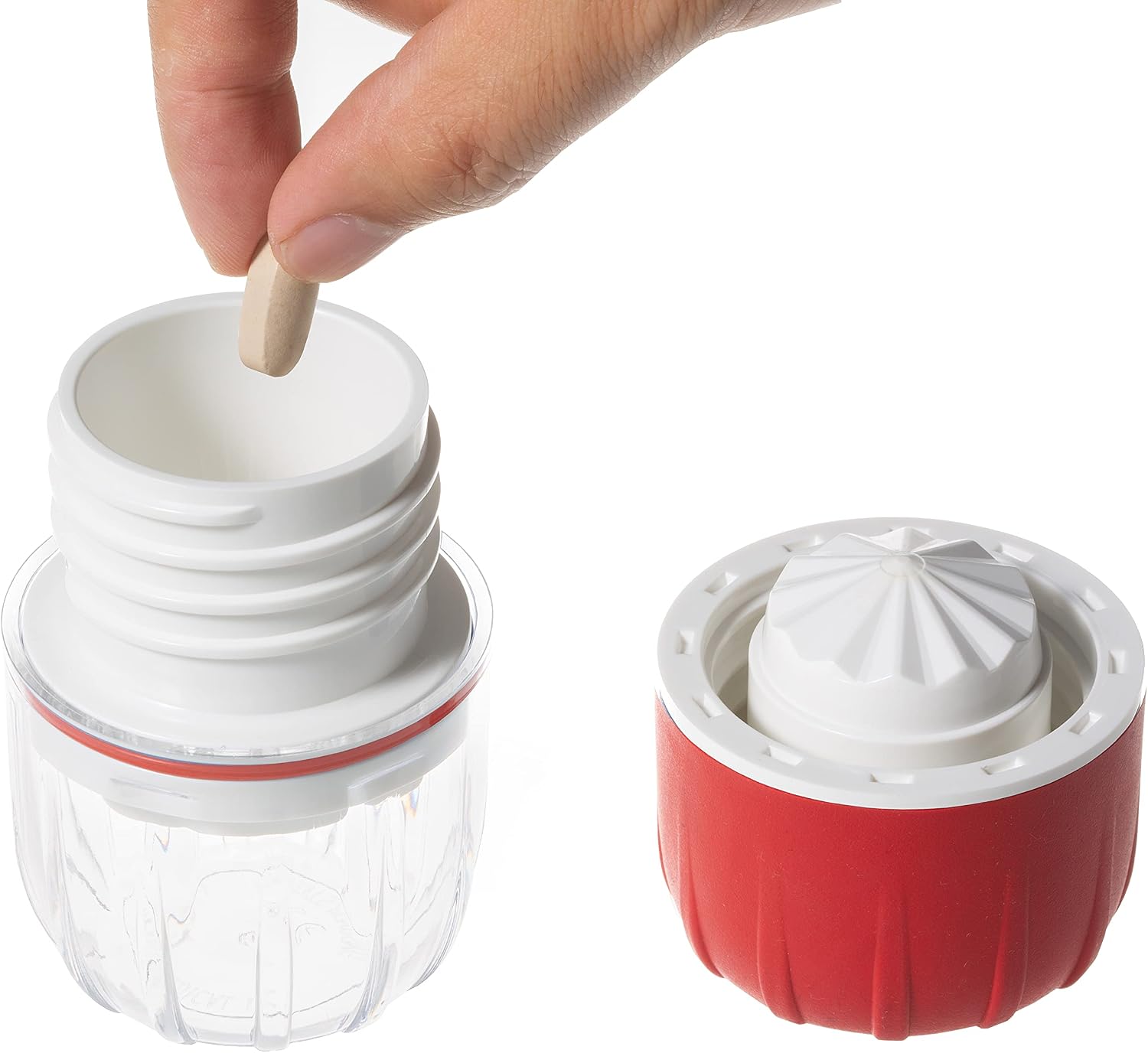 MAXGRIND Pill Grinder MAXSPLIT Pill Splitter Combo Package - Pill Crusher Grinder Fine Powder - Safety Guard Pill Splitter with Puncher - Pill Cutter for Small Pills, Large Tablets, Vitamins (Red)