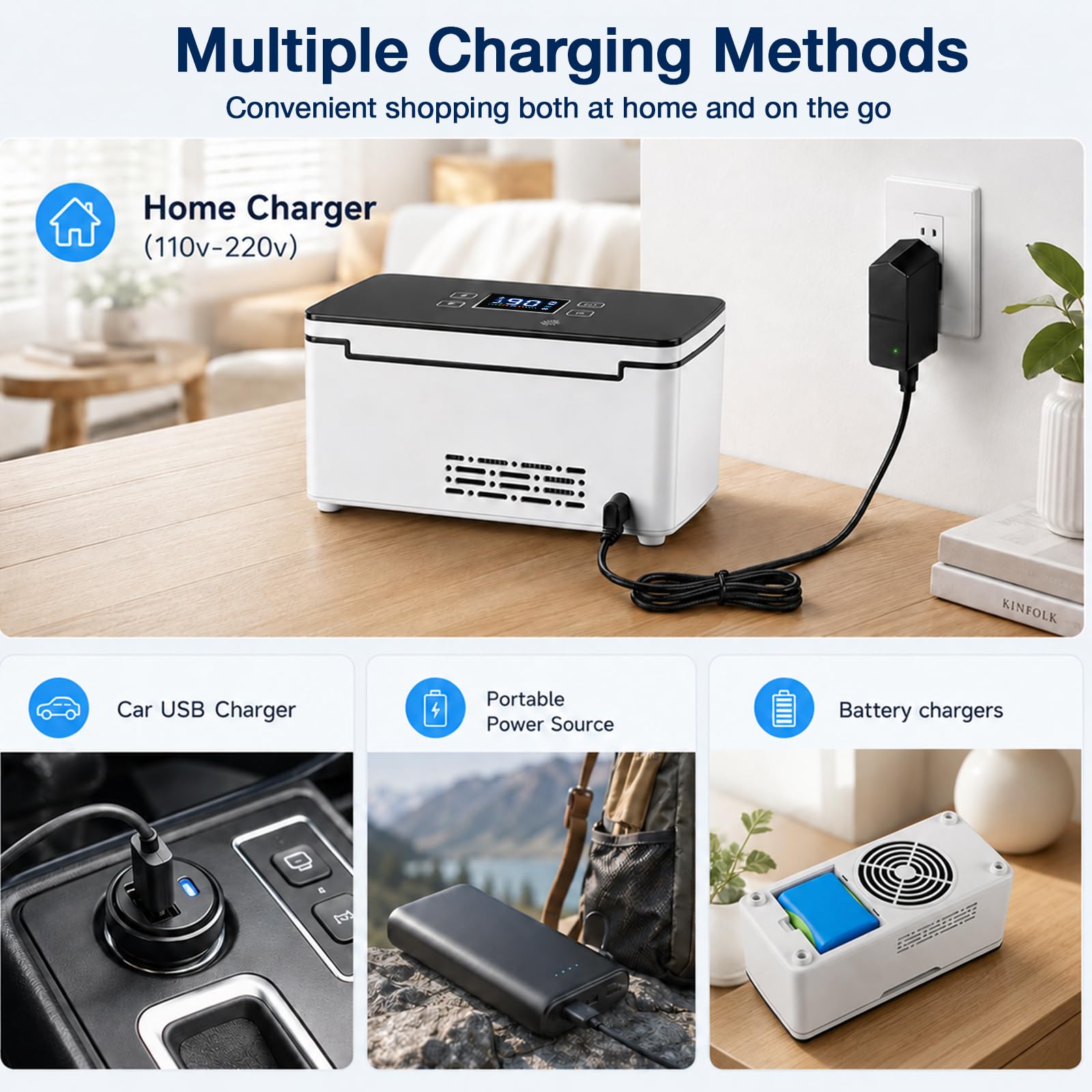 Frigo elettrico per insulina, con doppia batteria (2 x 13600 mAh) e display LCD, borsa frigo per medicinali regolabile 2-8 °C, mini frigorifero portatile per auto, viaggi, casa