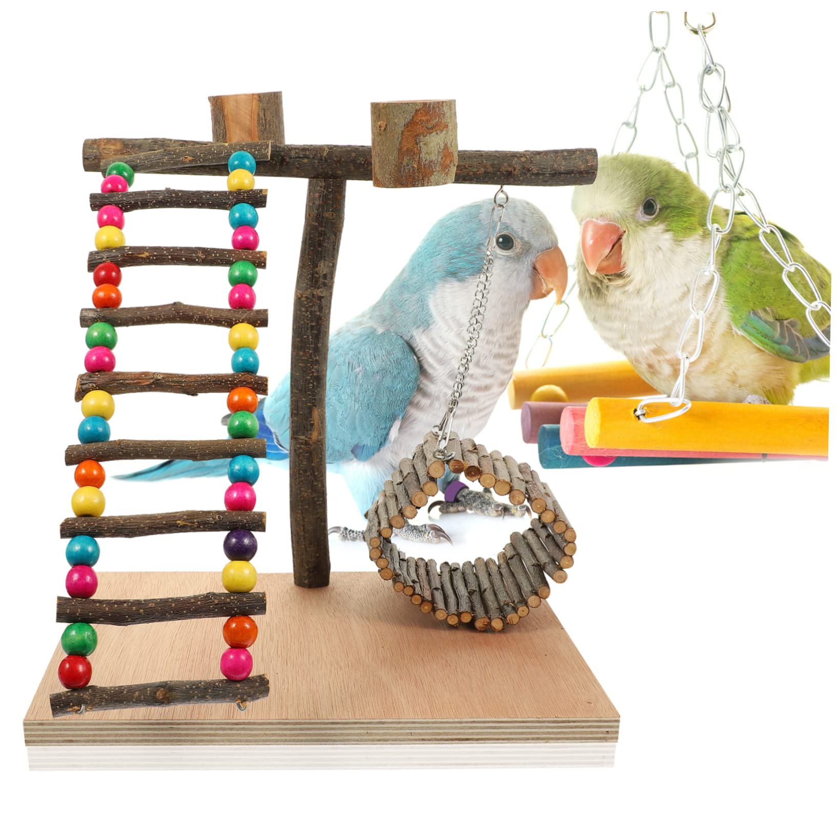 minkissy 1 Juego De Loros Gimnasio De Percha De Madera Estante De Pie para Loros Parque De Aves Parque Interactivo De Aves Juguetes De Agapornis Perico Familiar Marco De Pájaro