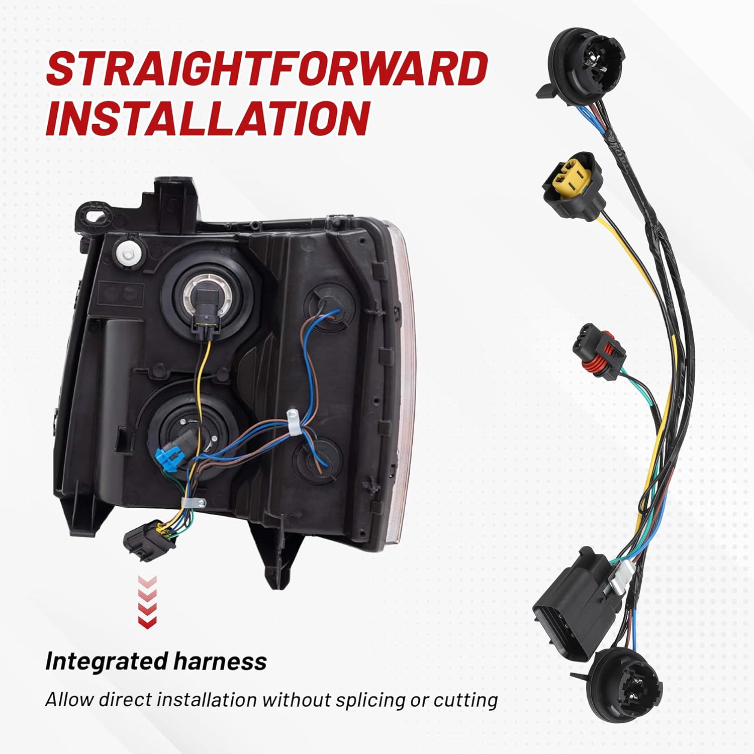 RED WOLF 645-745 Headlight Wiring Harness Socket Fit for 2007-2014 Chevy Silverado GMC Sierra 1500 2500 3500HD, Replace OEM 645745 15841609 25962806 Headlamp LED Bulb Plug Retrofit Adapter