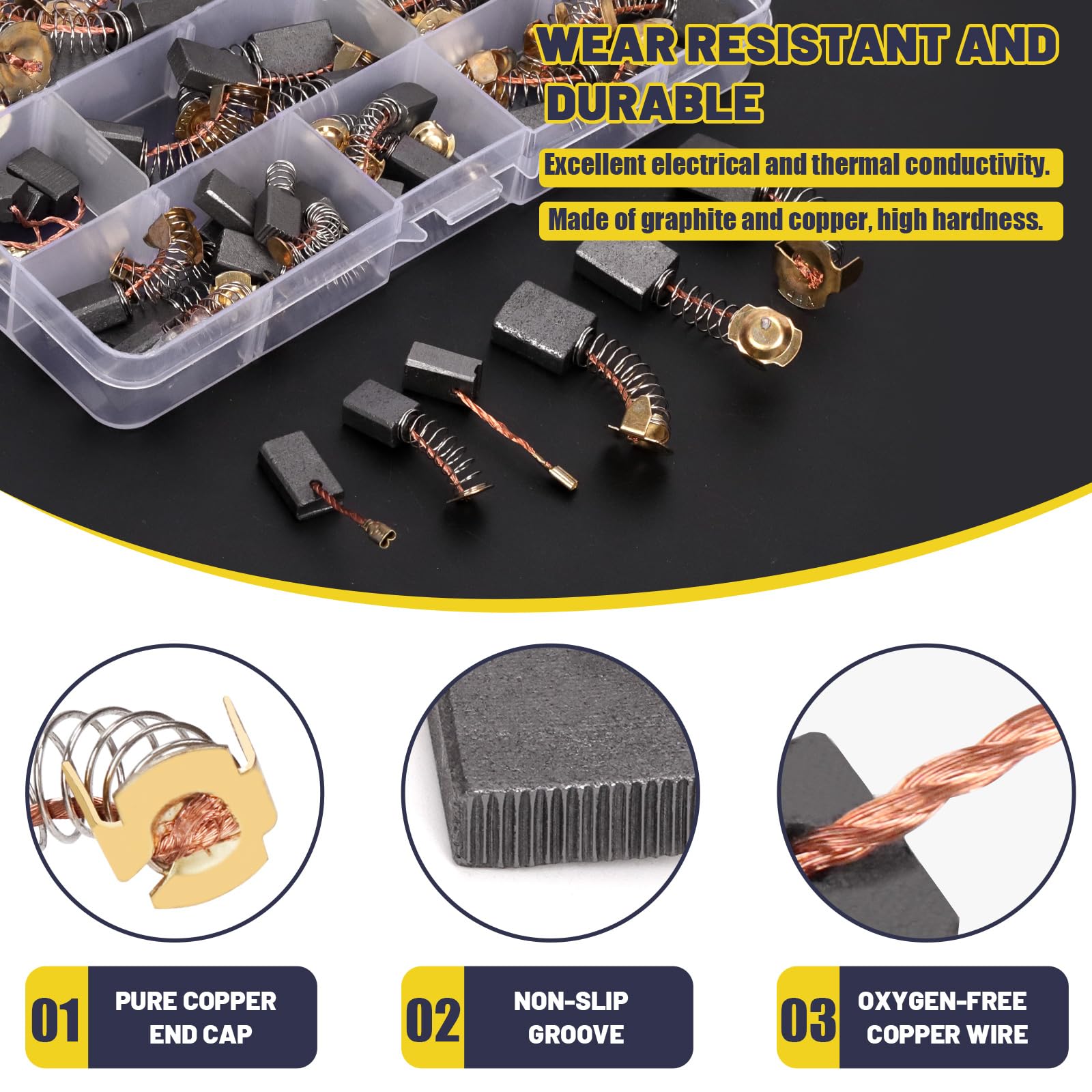 40Pcs 10 Größen Elektromotor Carbon Bürsten Ersatz für Reparatur Elektrowerkzeuge und Motoren Teil