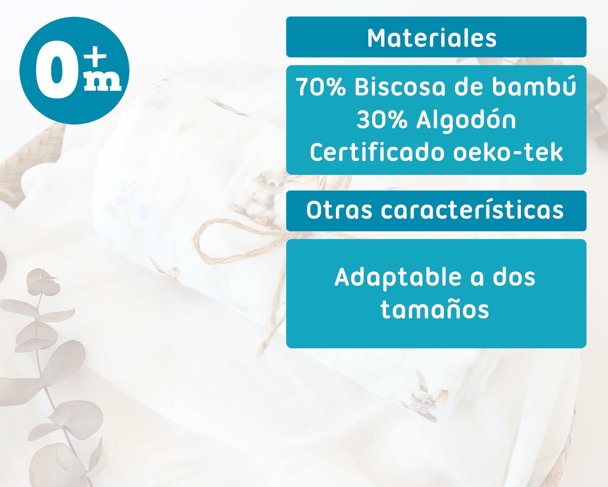 Kiokids | Muselina Conejitos | Colección Petit Moments | 70% Bambú y 30% Algodón | Gran Suavidad | Termoclimática y Antibacteriana | Protector Rayos UV | Certificado OEKOTEX | +0 Meses | 120x120cm