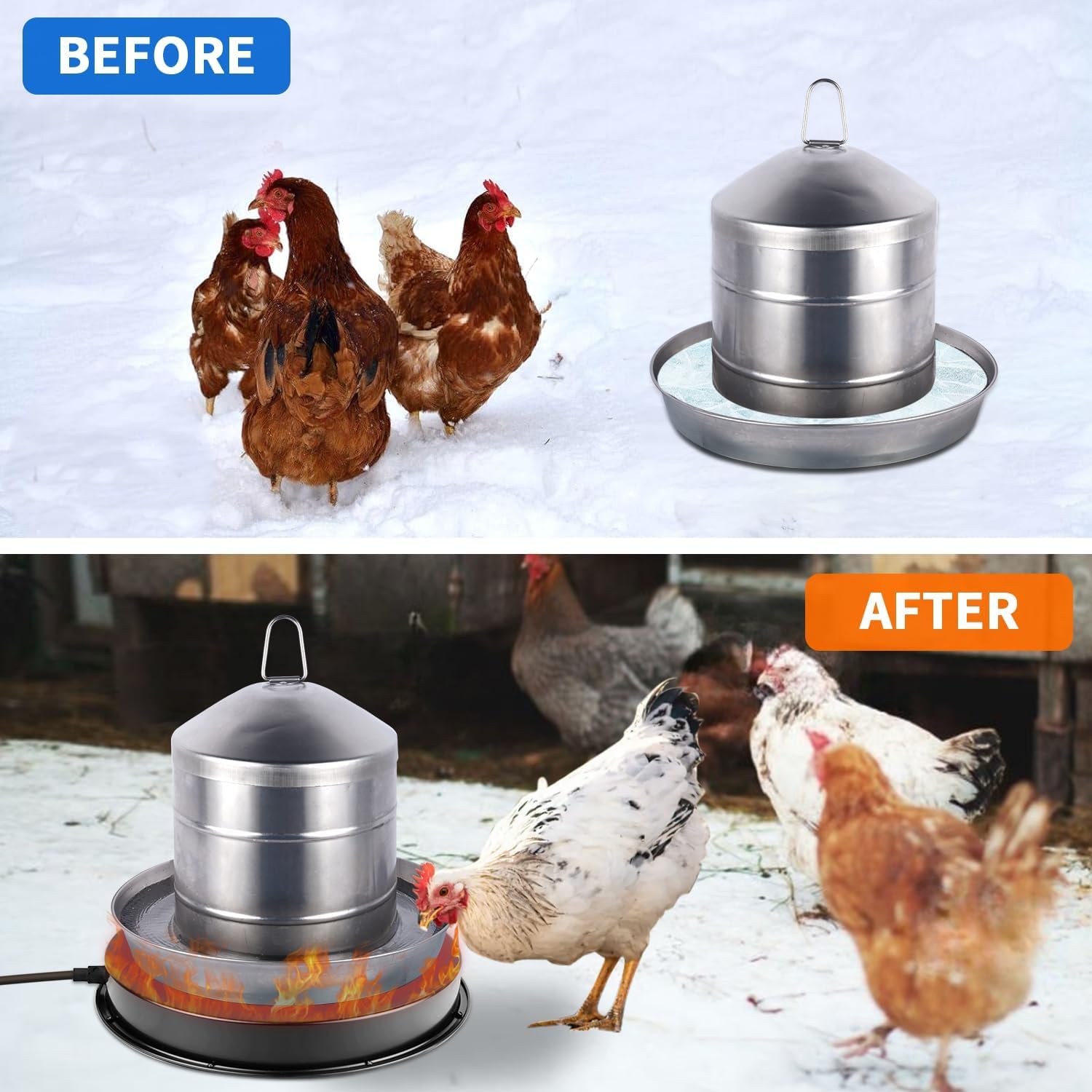 Chicken Water Heater for Winter, 110Watt Thermostat Heated Poultry Waterer Base with 9.8ft Power Cord,Suitable for Plastic/Metal Poultry Waterer(Black, 11INCH-1PACK)