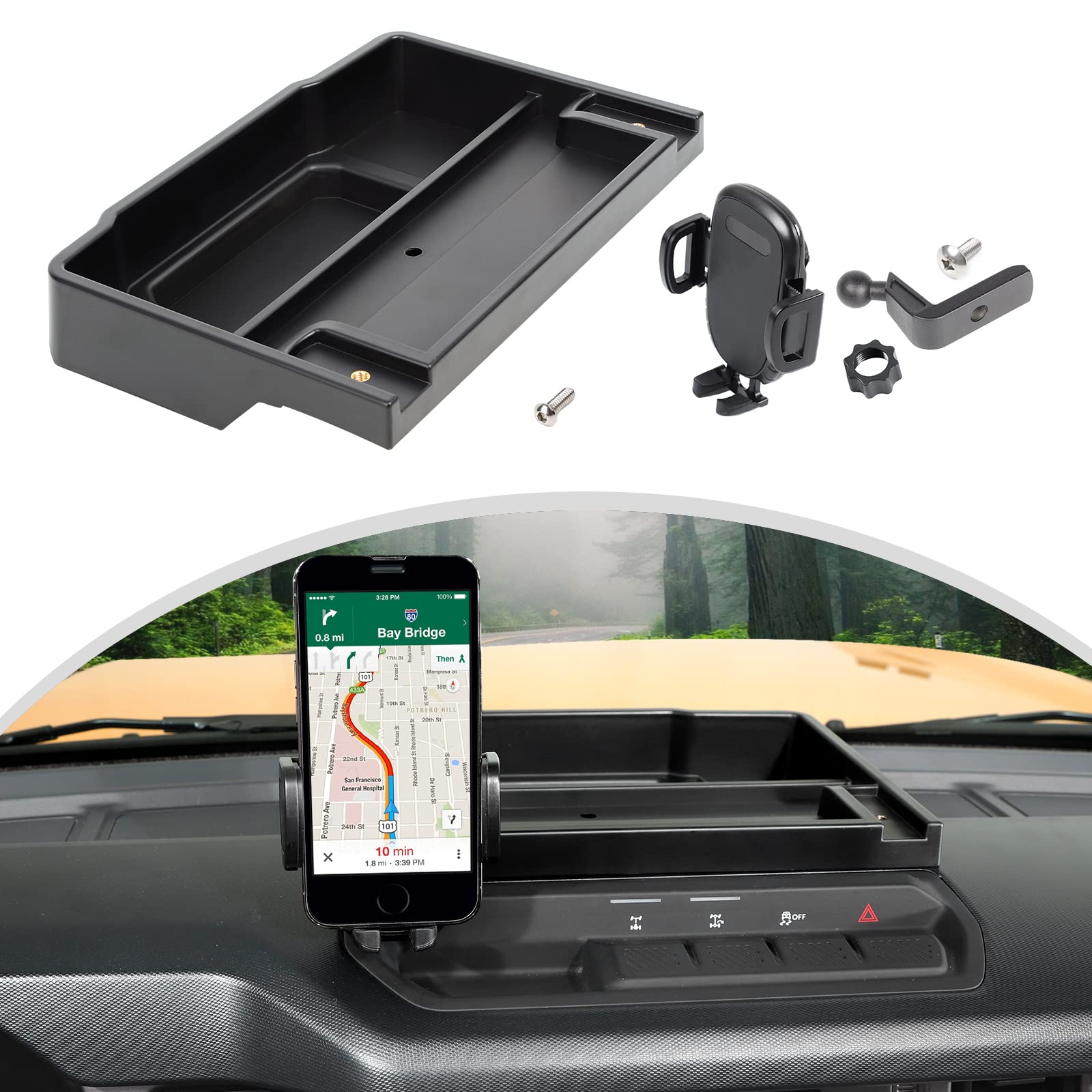 CheroCar Dash Mount Phone Holder Storage Tray Phone Mount System Kit Compatible with 2021 2022 Ford Bronco