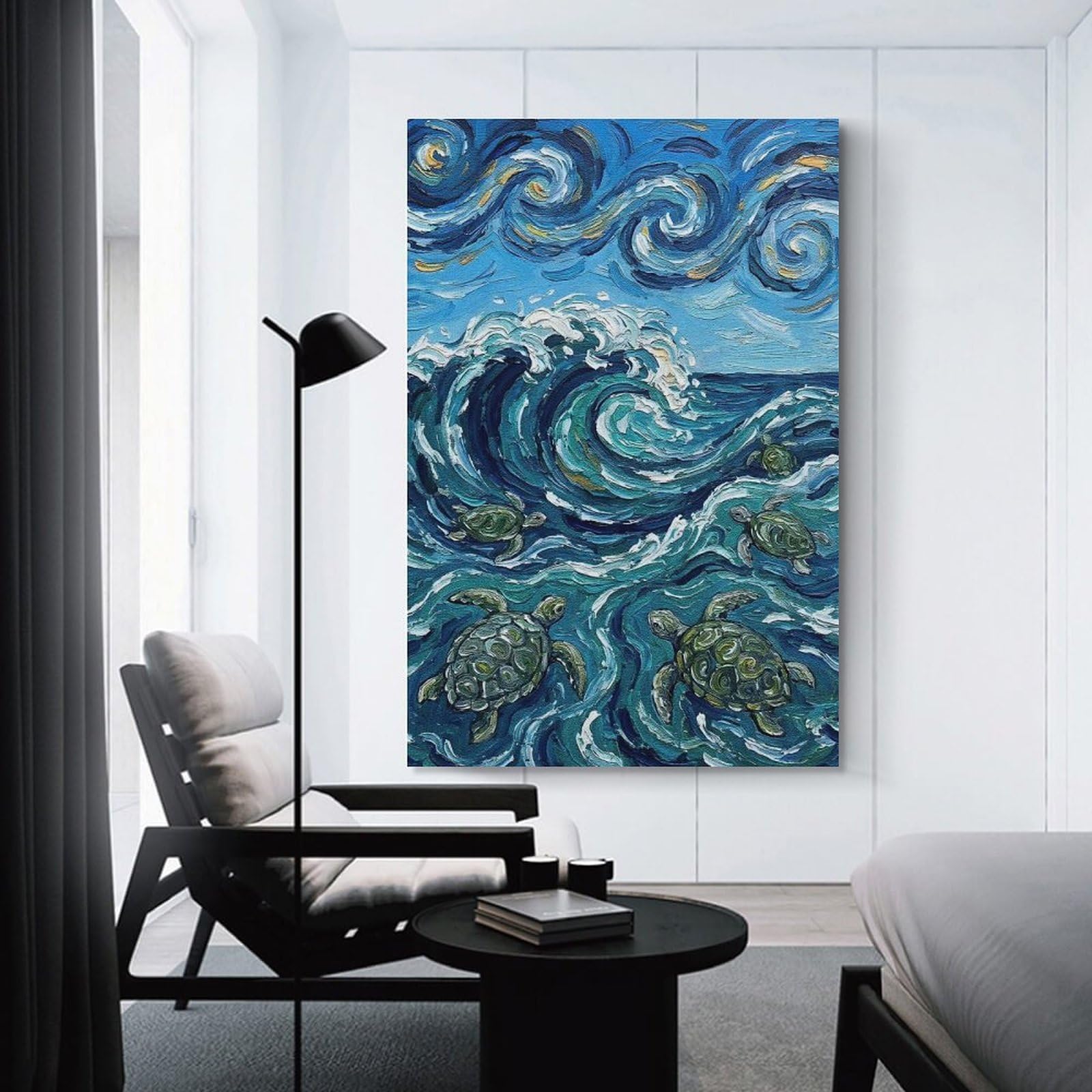 Junmoney Sea Turtles in Van Gogh Style Ocean Room Decor Wall Art, 20x30inch(50x75cm), for Hallway, Lounge Or Guest Room, Gift Idea for Housewarming And Birthdays