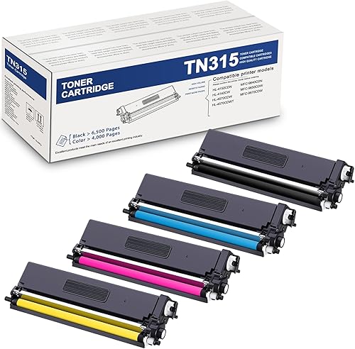 TN-315 Cartucho de tóner de alto rendimiento (negro, cian, magenta, amarillo, paquete de 4) repuesto para impresora Brother TN315BK, TN315C, TN315M,