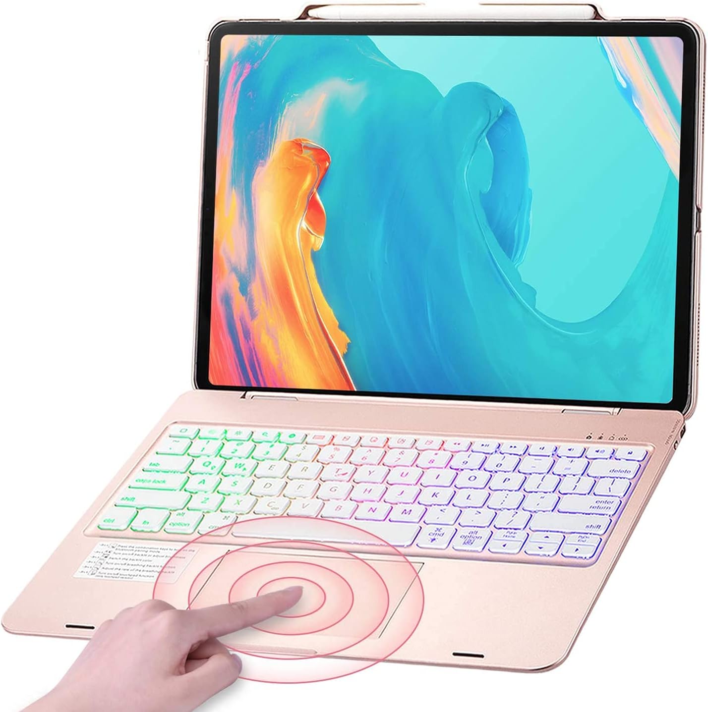 iPad Pro 11- inch Keyboard Case With Trackpad, iPad Air 4 10.9 - inch Keyboard Case With Trackpad, Backlit 7 Colors, Supports Apple Pencil Charging, Auto Wake & Sleep, Touch Keyboard (Rose Goid)