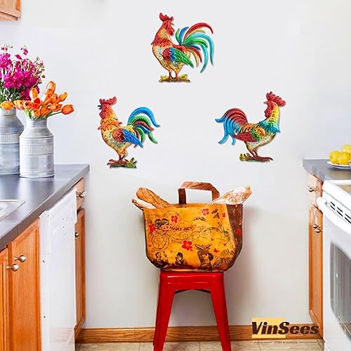 Miniatura 3 de VinSees Decoración de pared de gallo de metal, regalos de pollo para mujeres, mamá, abuela, esposa; escultura de pared de gallo 3D para cocina